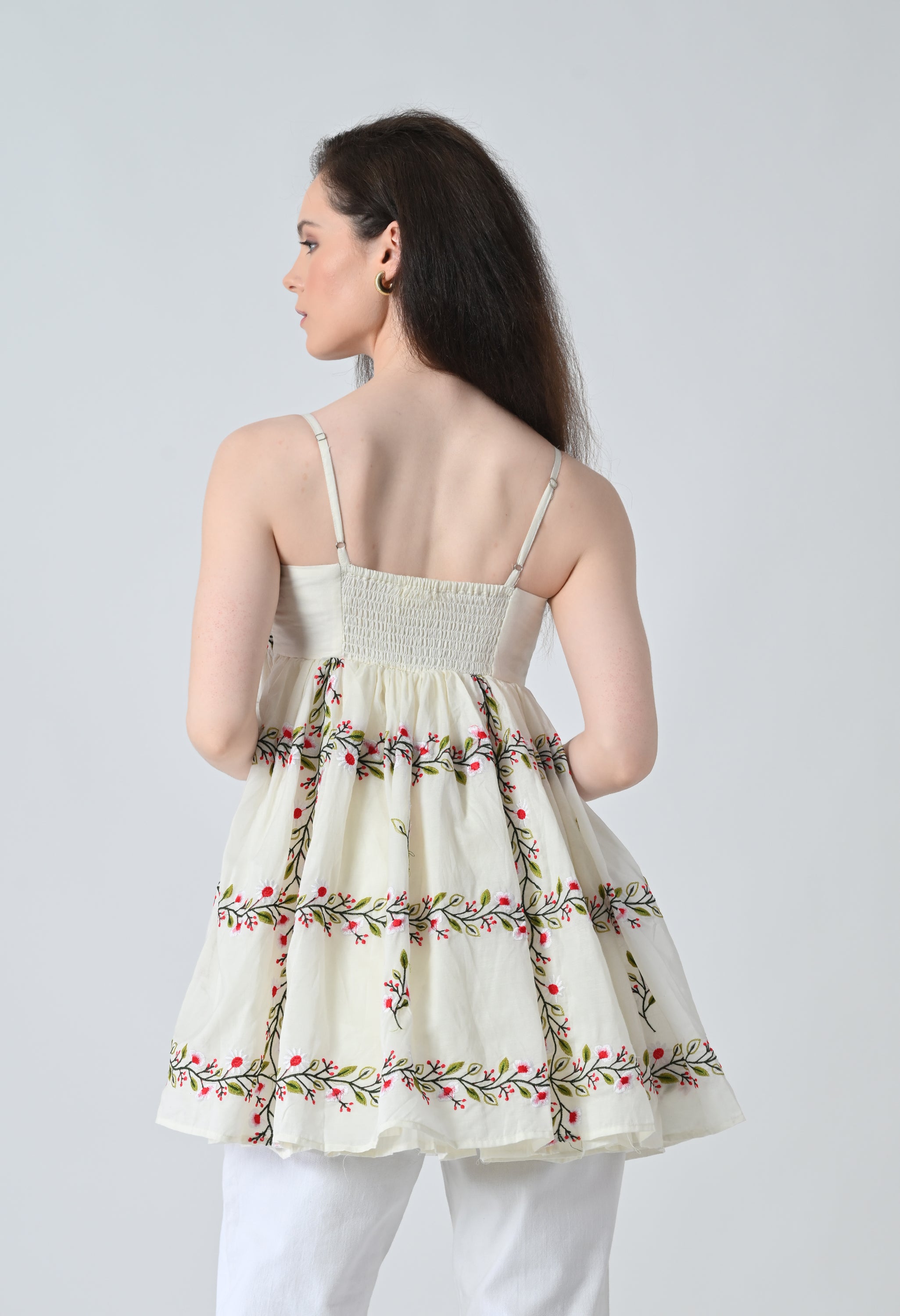 Ivory Vine Embroidered Tiered Top