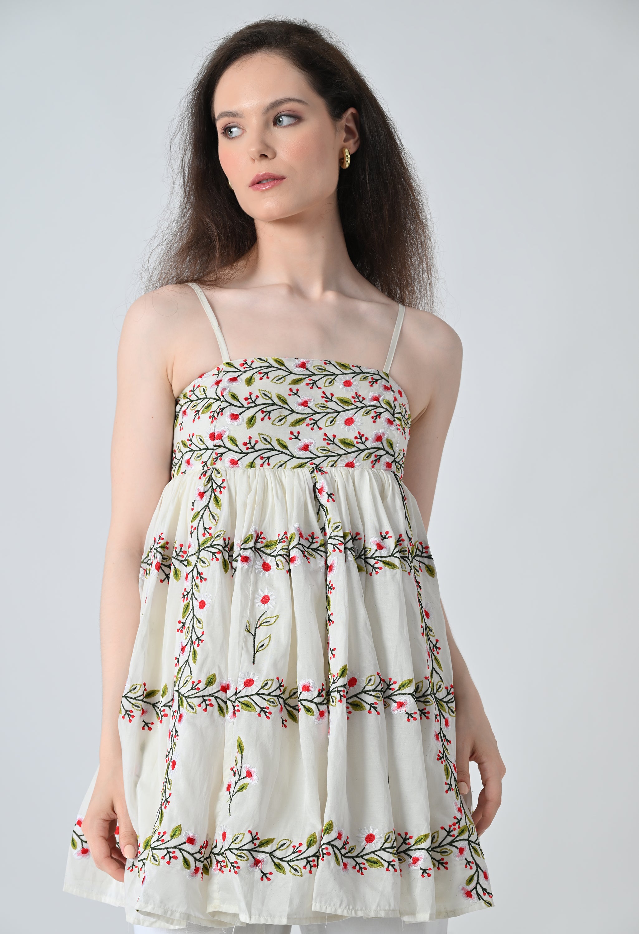 Ivory Vine Embroidered Tiered Top