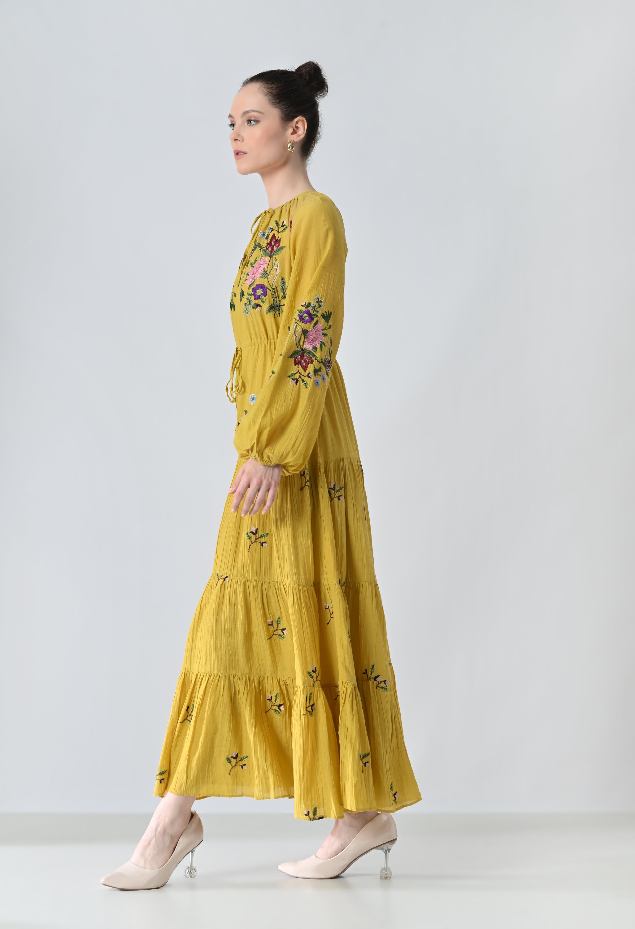 Sunflower Yellow Embroidered Midi Dress