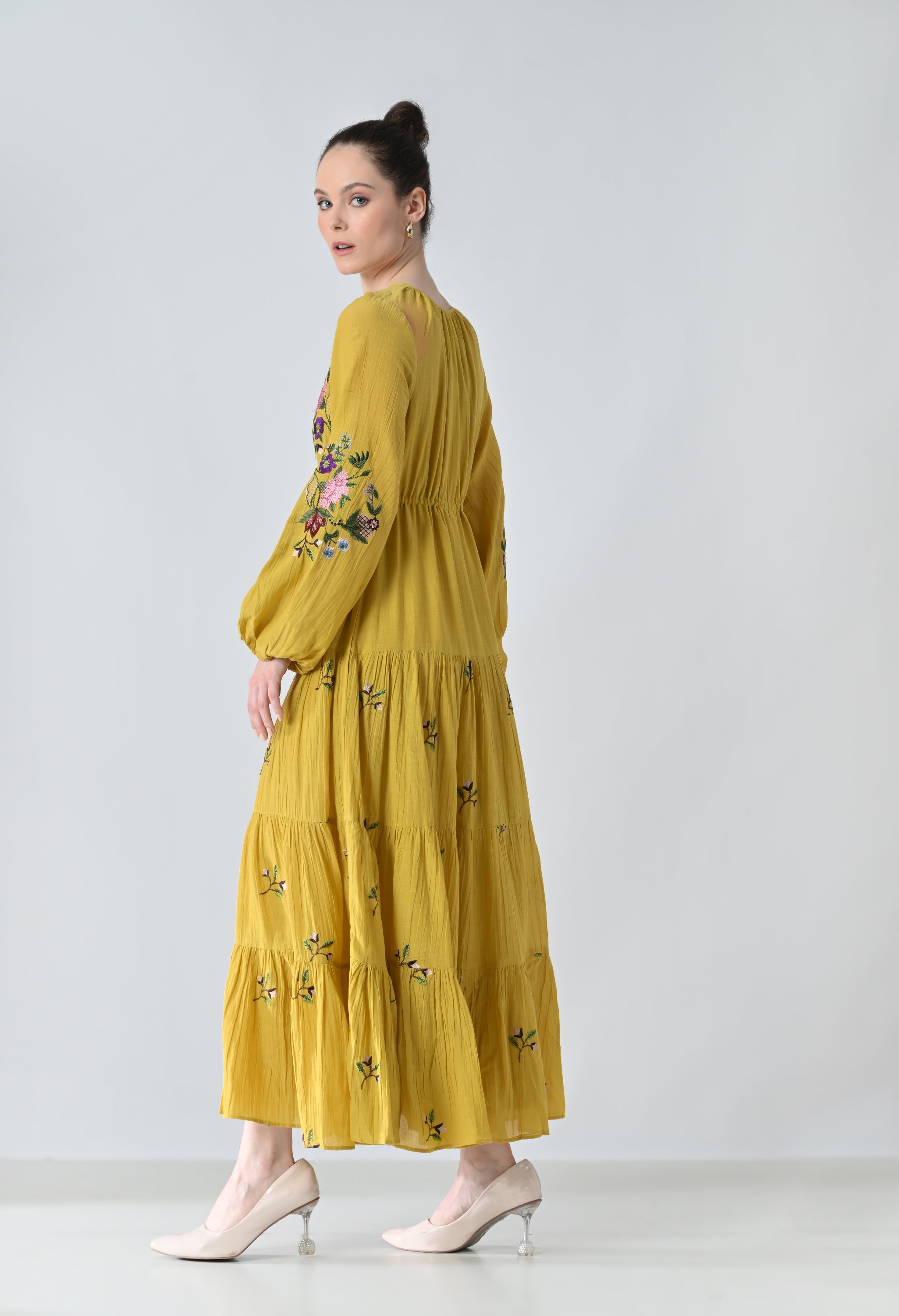 Sunflower Yellow Embroidered Midi Dress