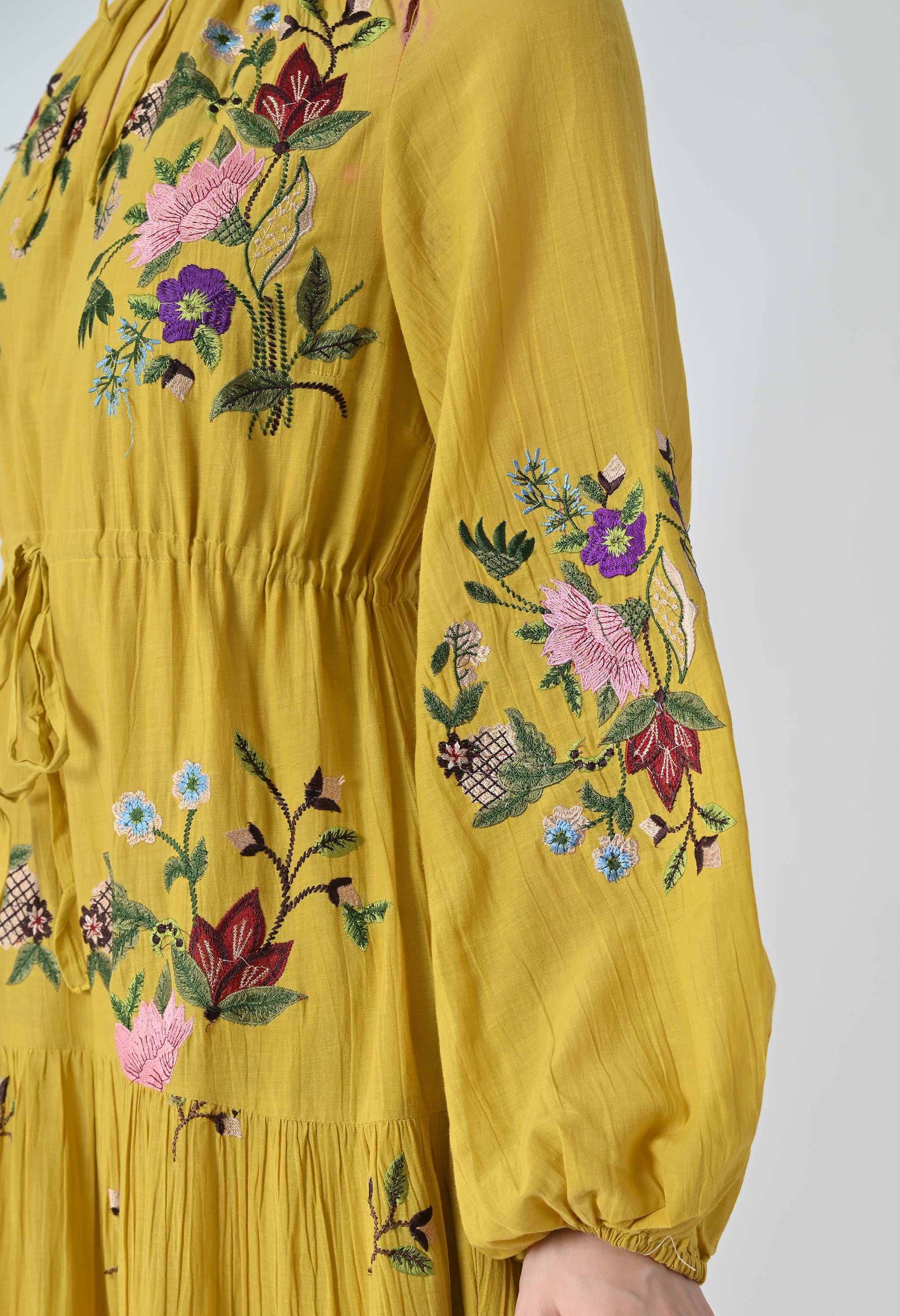 Sunflower Yellow Embroidered Midi Dress