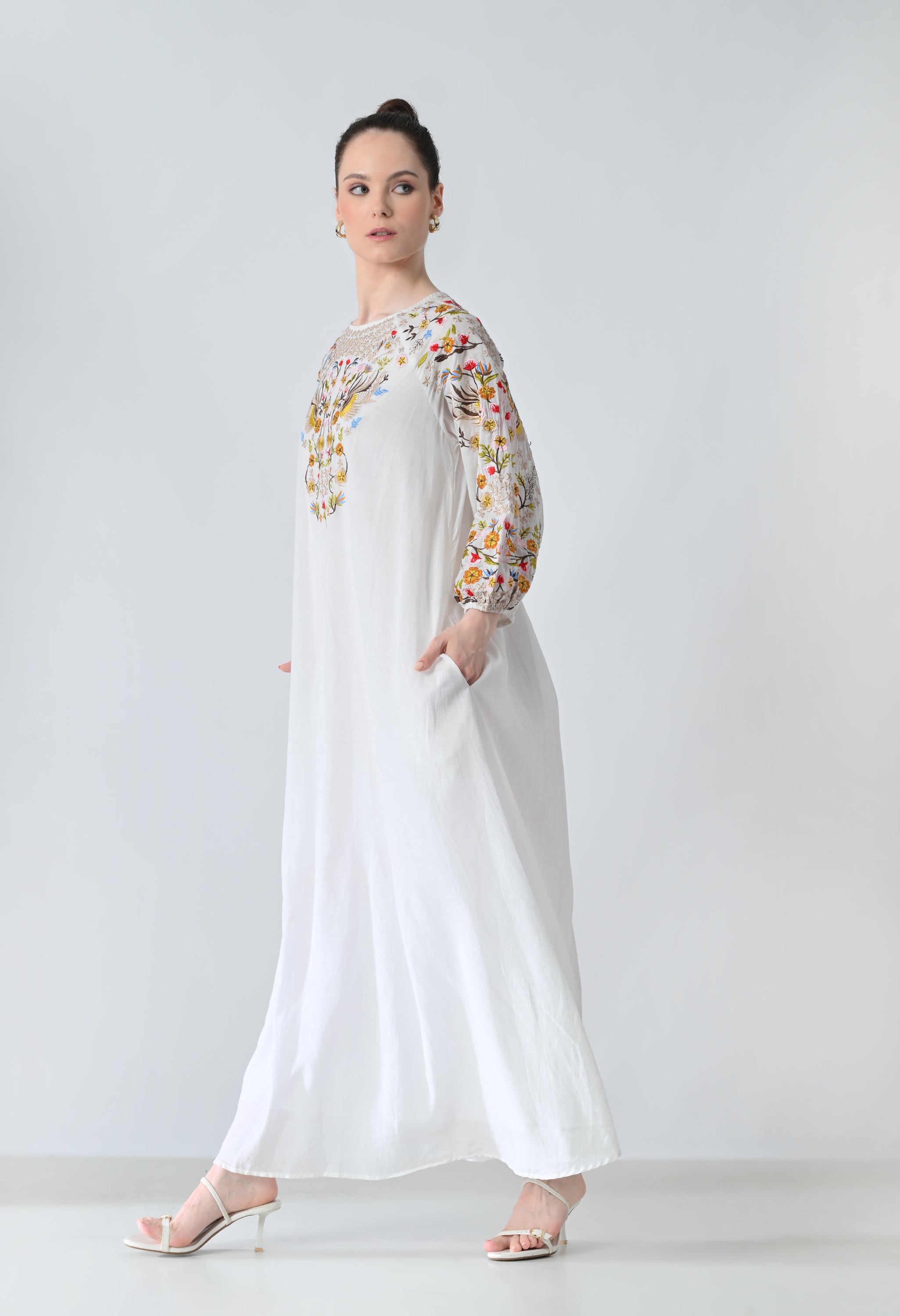 Ivory Floral Embroidered Dress