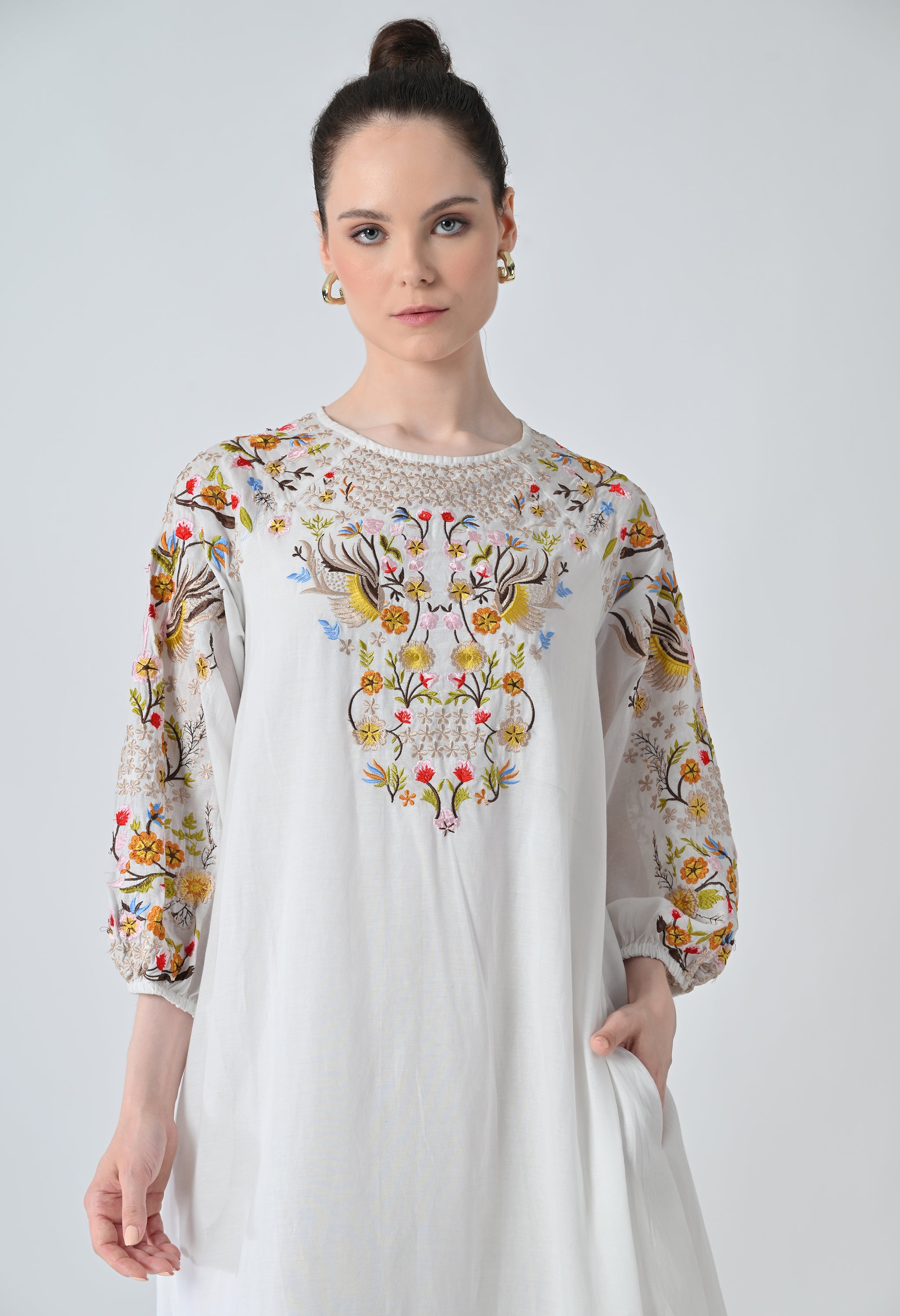Ivory Floral Embroidered Dress