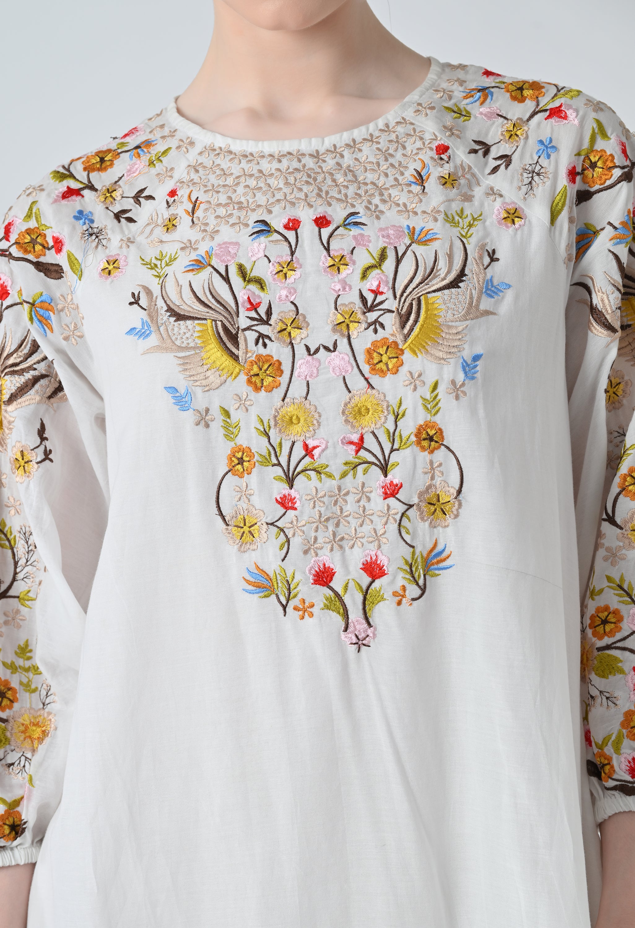 Ivory Floral Embroidered Dress