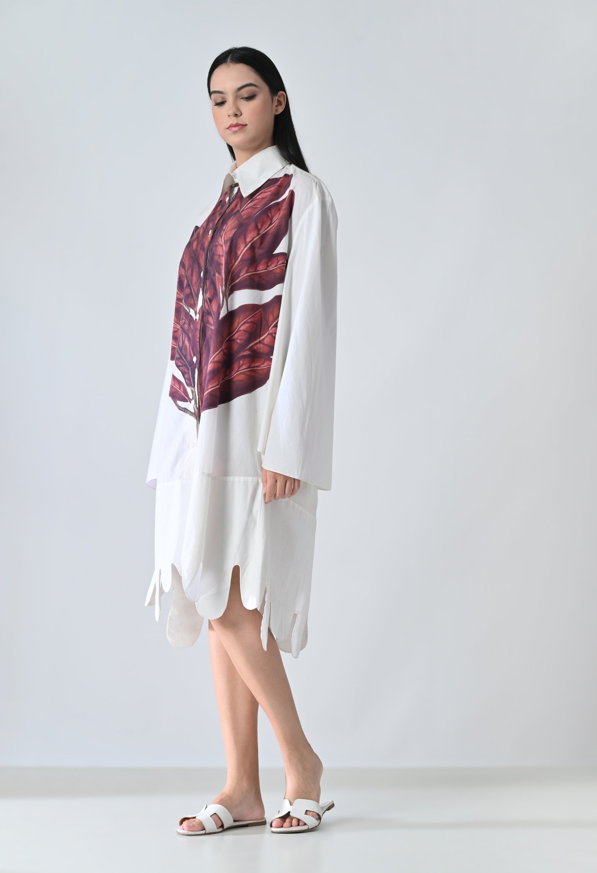 Crimson Leaf Prinred Dress