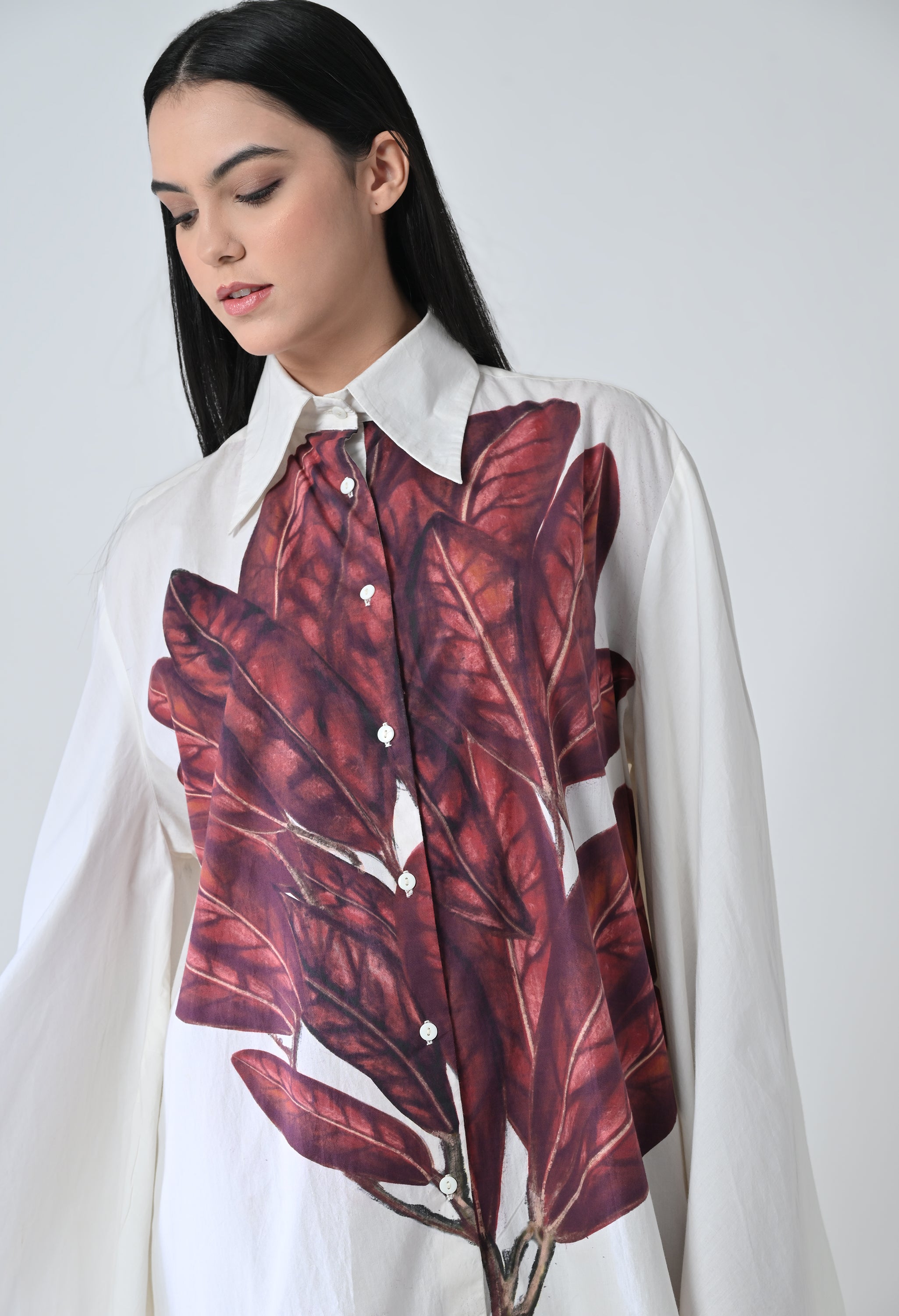 Crimson Leaf Prinred Dress