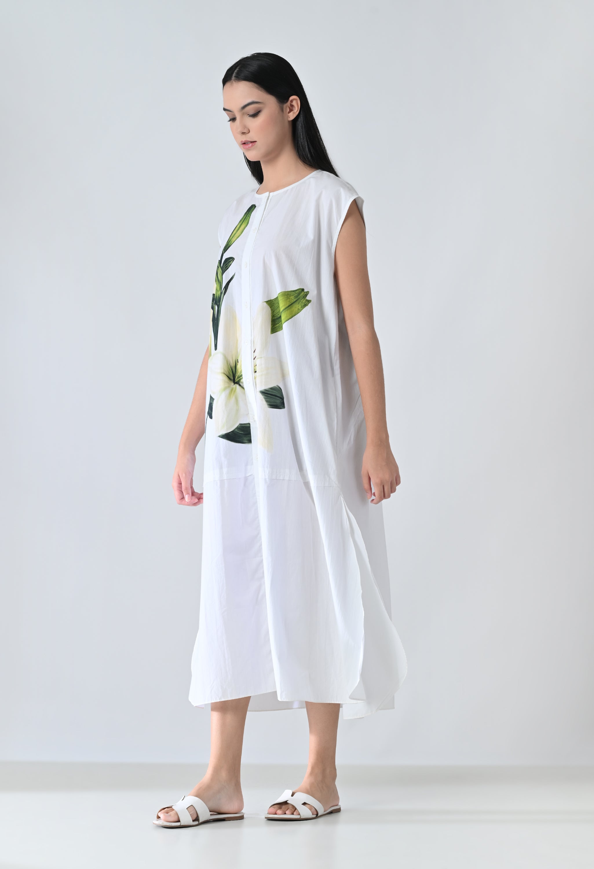 Soft Ivory Floral Printed Dress