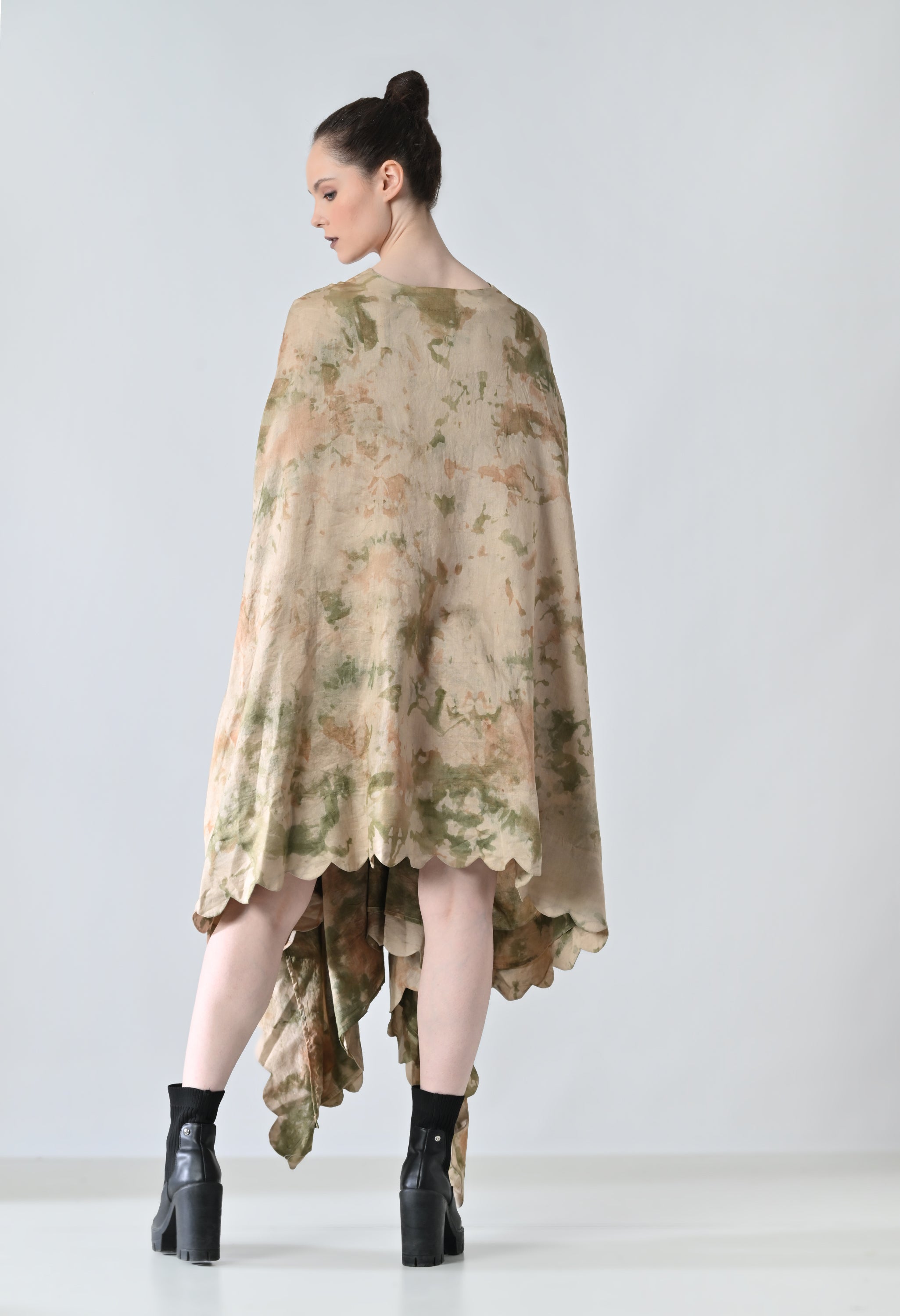 Desert Beige Drape Gathered Printed Kaftan Dress