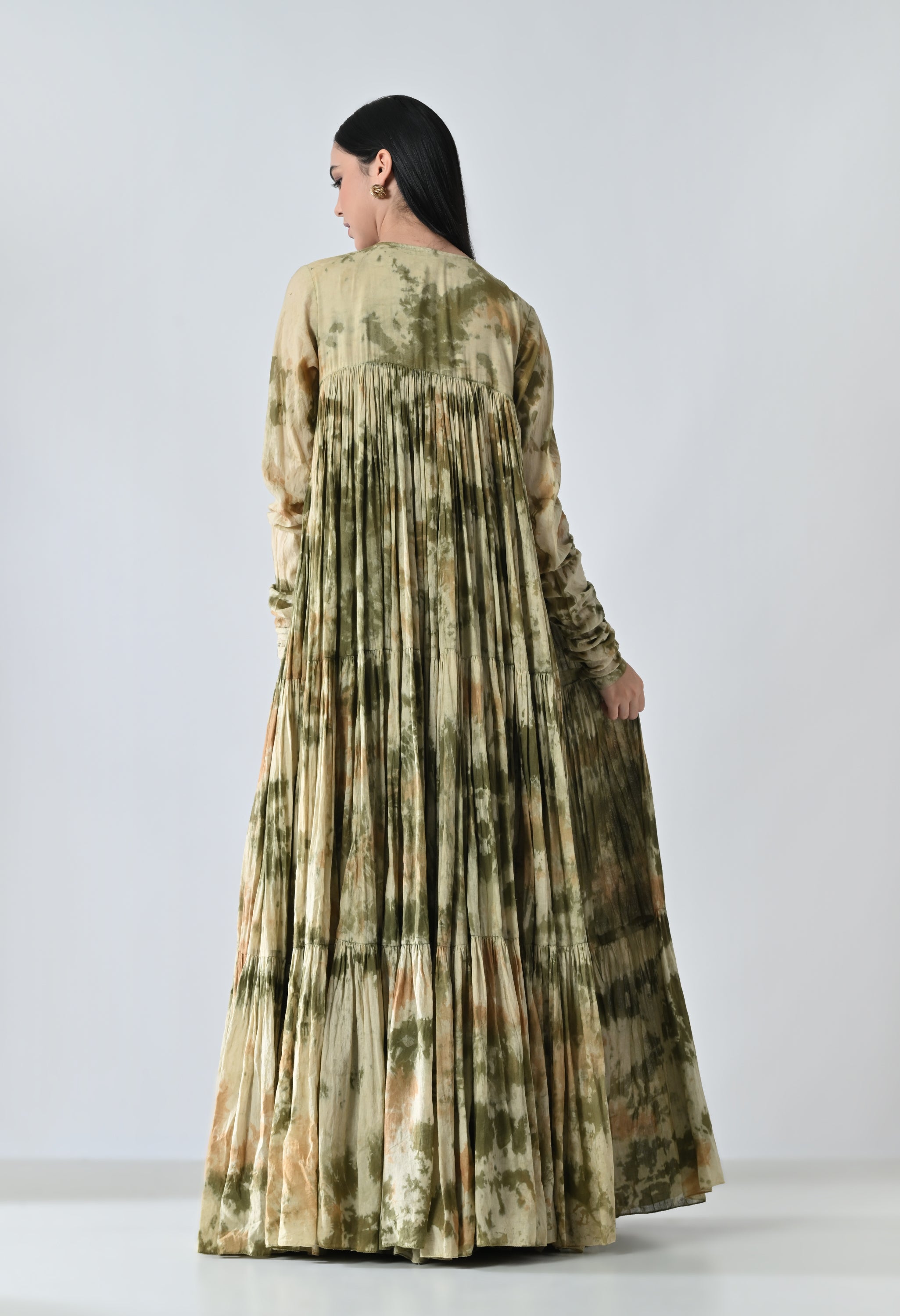 Olive Meadow Pleated Printed Dress