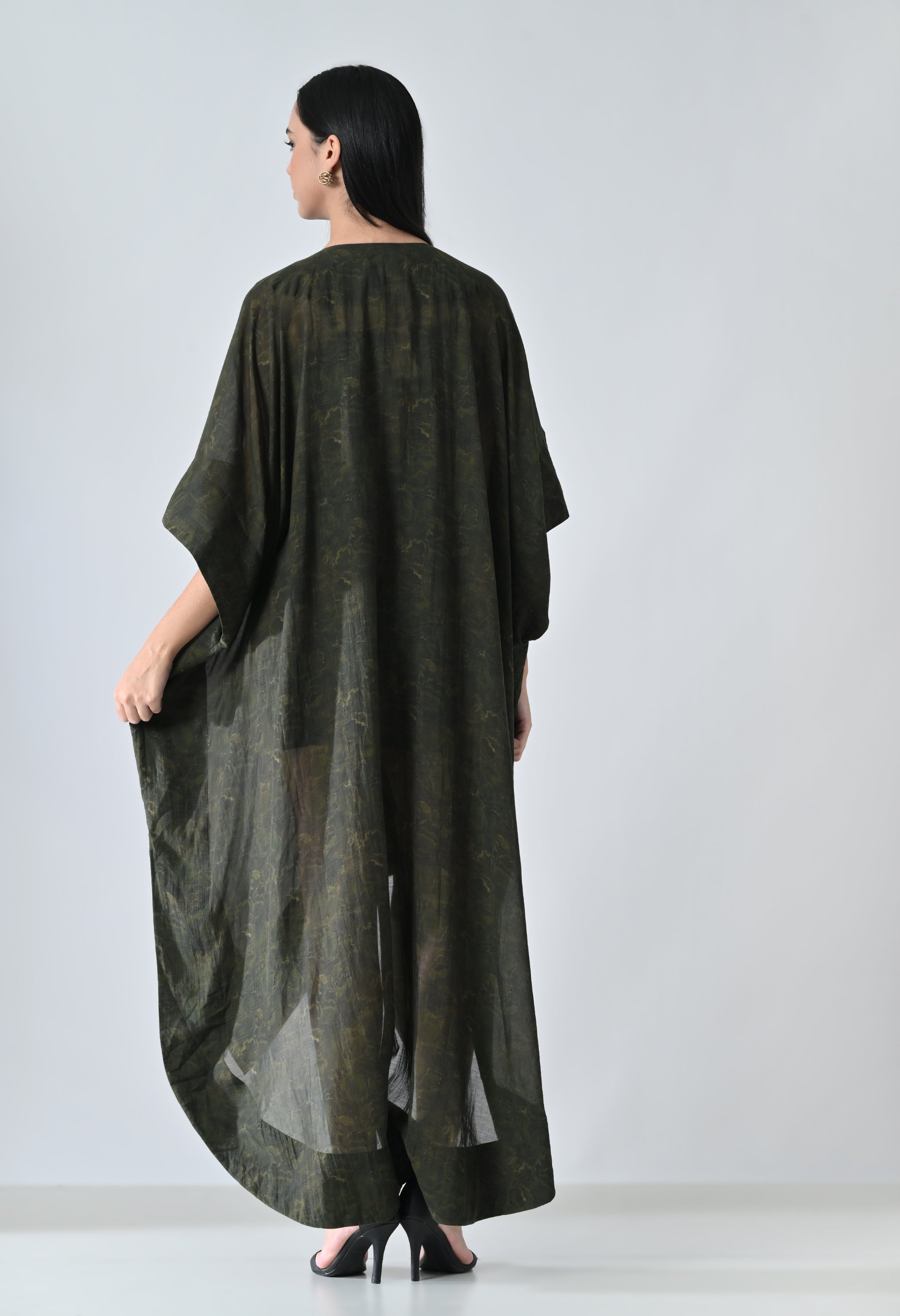 Olive Moss Draped Overlay Kaftan
