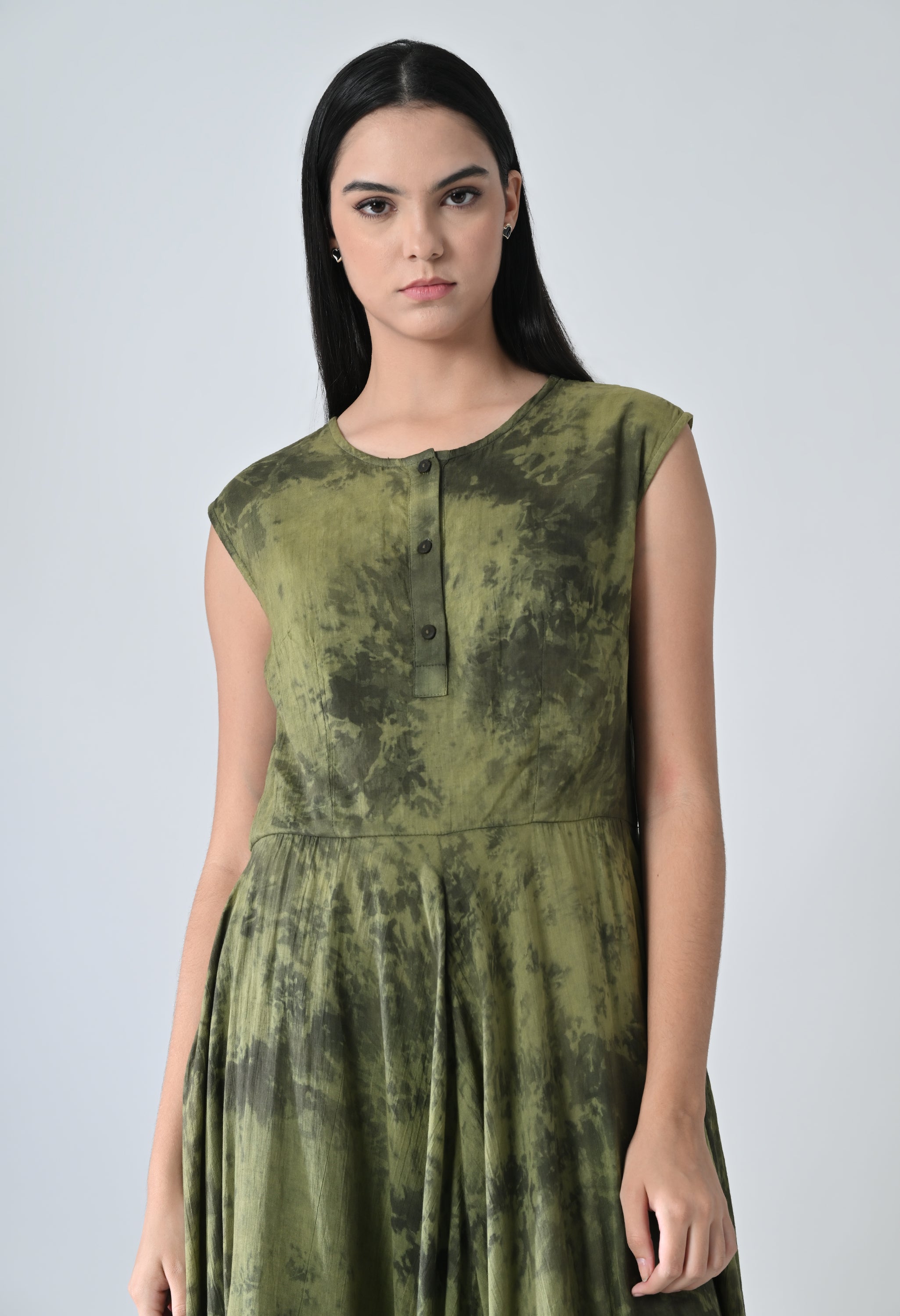Olive Moss Garden Printed Layered Dress