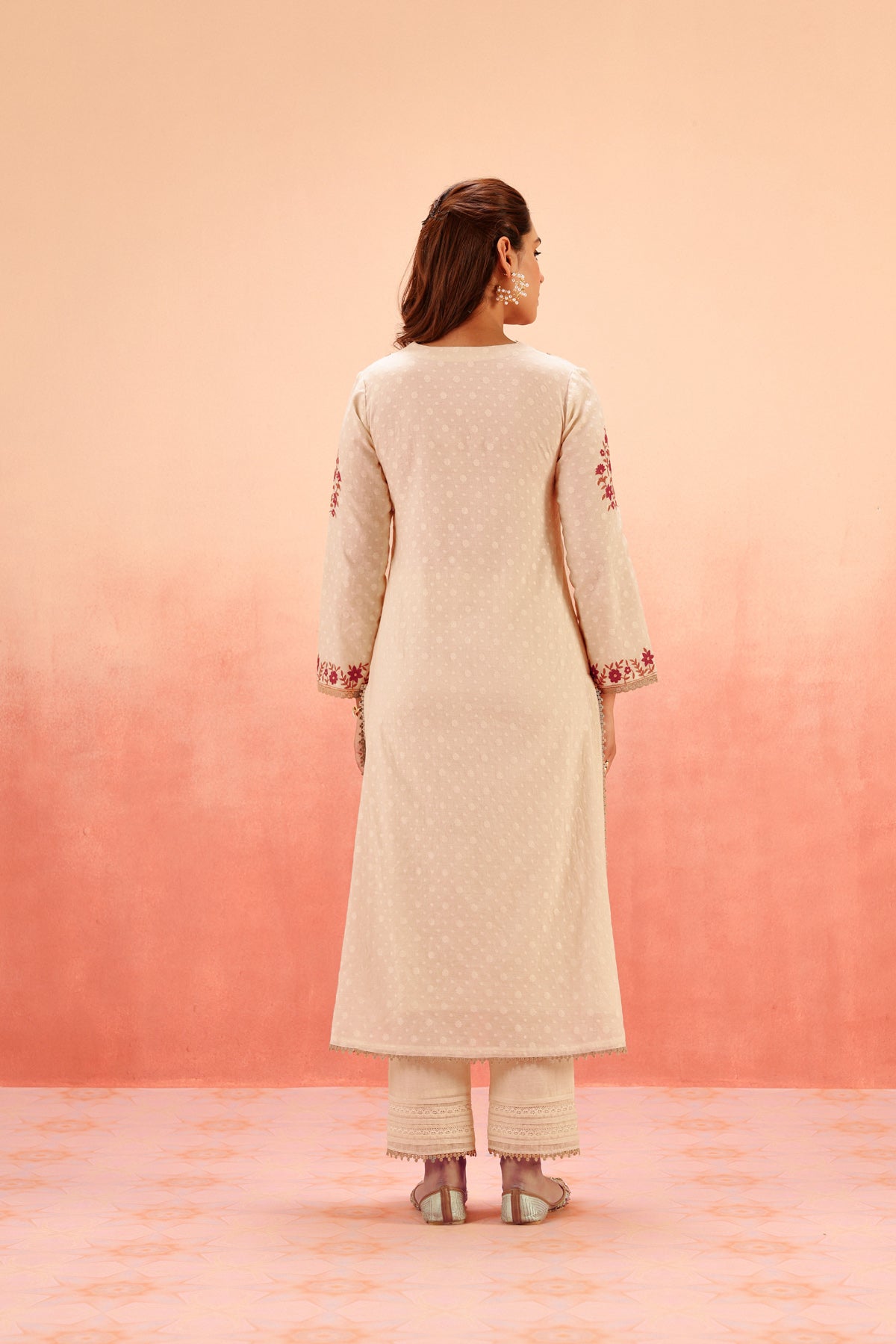 GULBANO BEIGE JACQUARD EMBROIDERED KURTA SET