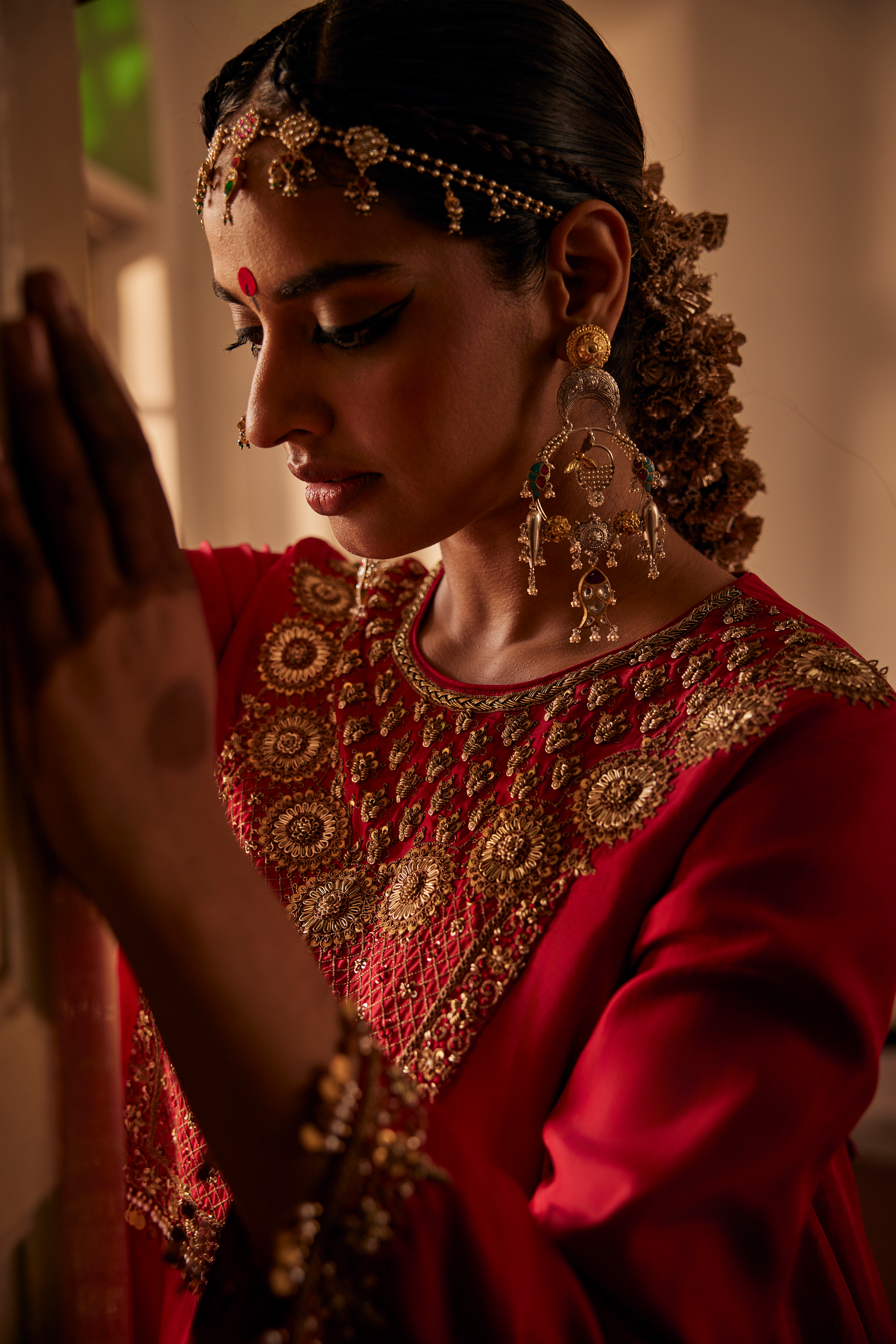 Luxurious Red Silk Embroidered Tunic & Pant Co-ord Set for Women