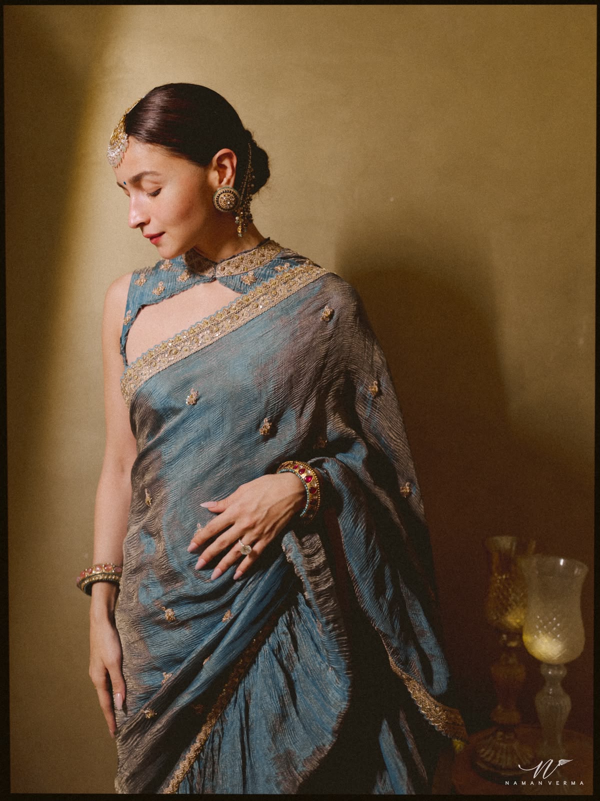 Alia bhatt in tissue silk ruffle saree