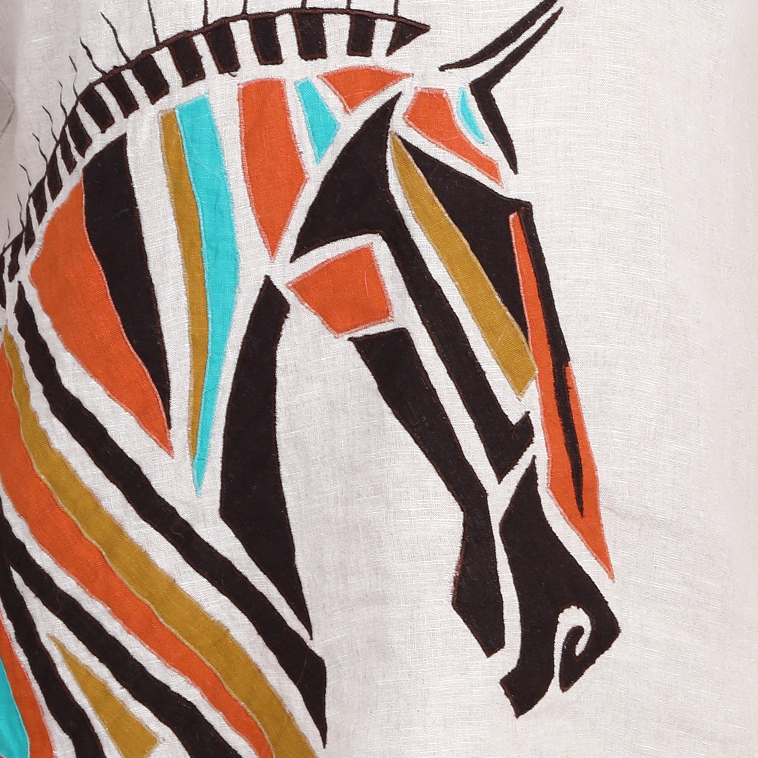Beige Cubic Horse Emb Half Sleeve Shirt
