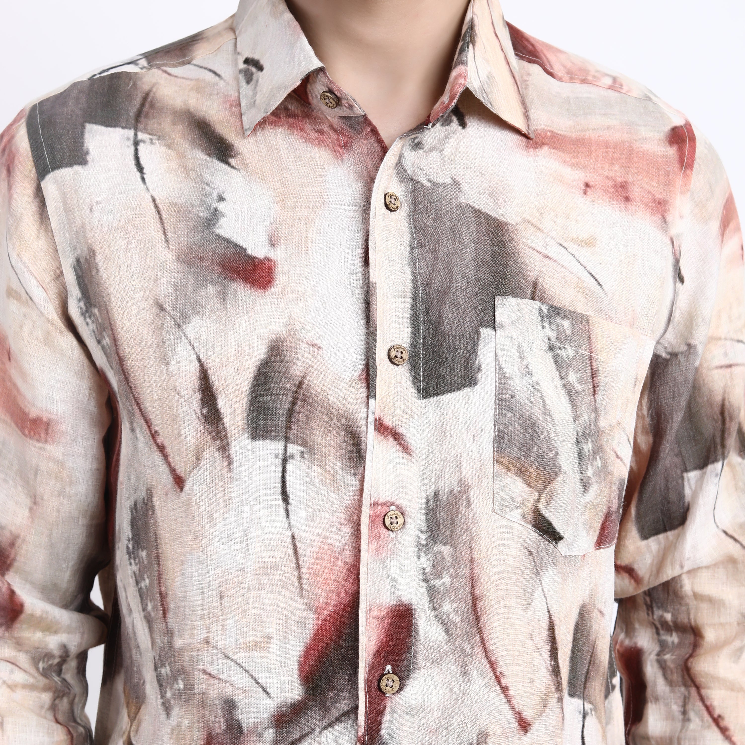 Pink Brush Print Linen Shirt
