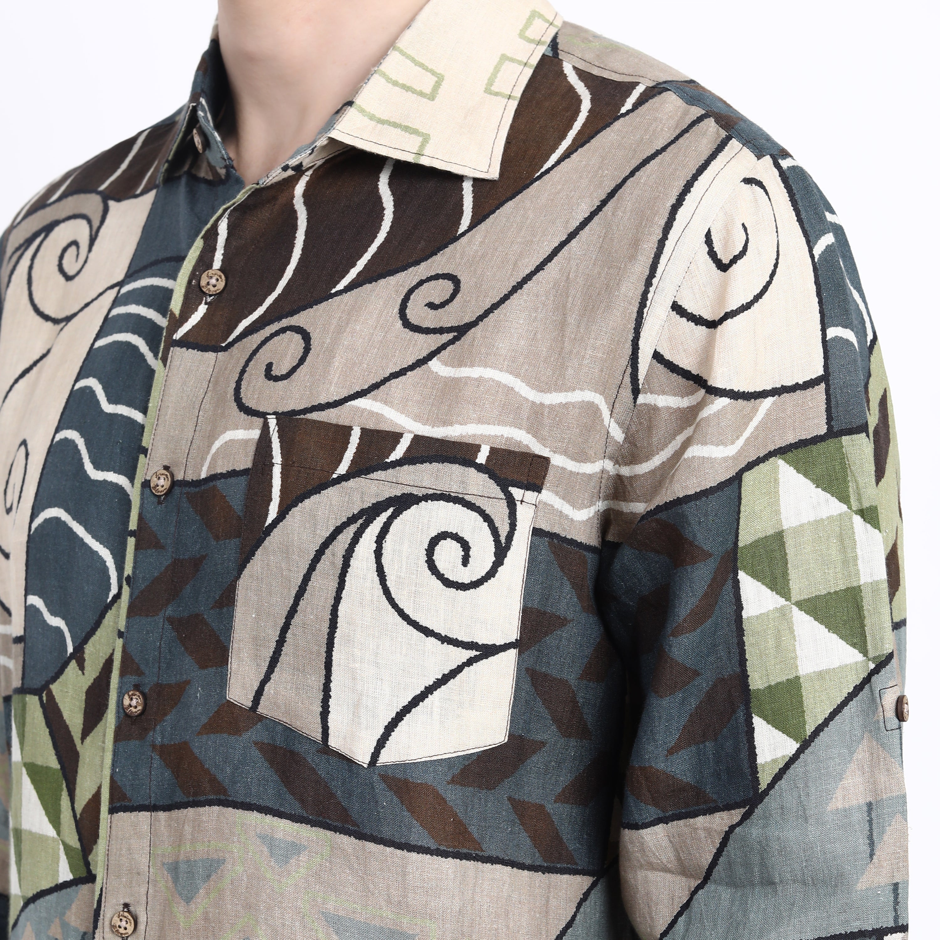 Spiral Print Linen Shirt