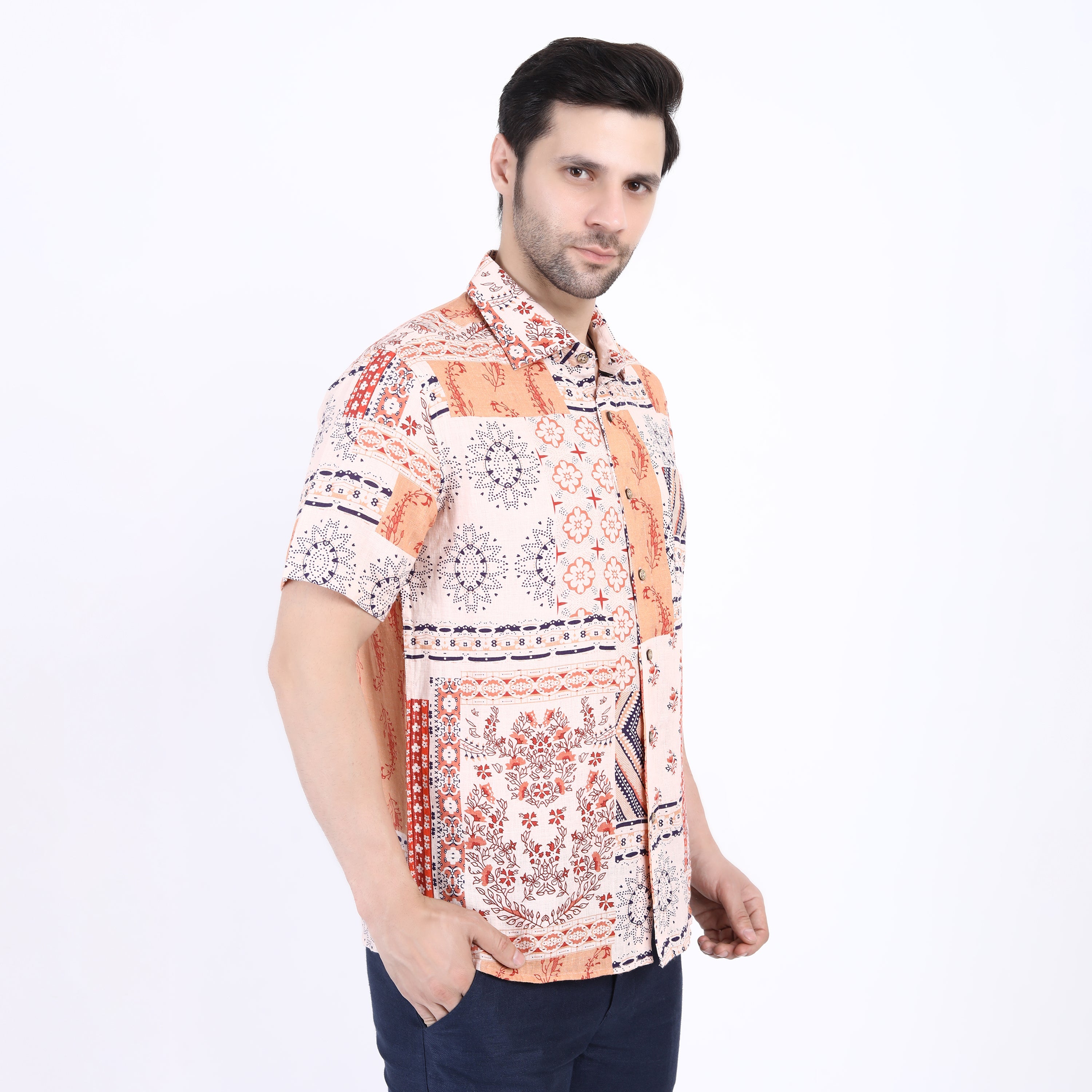 Jakarta Print Linen Half Sleeve Shirt