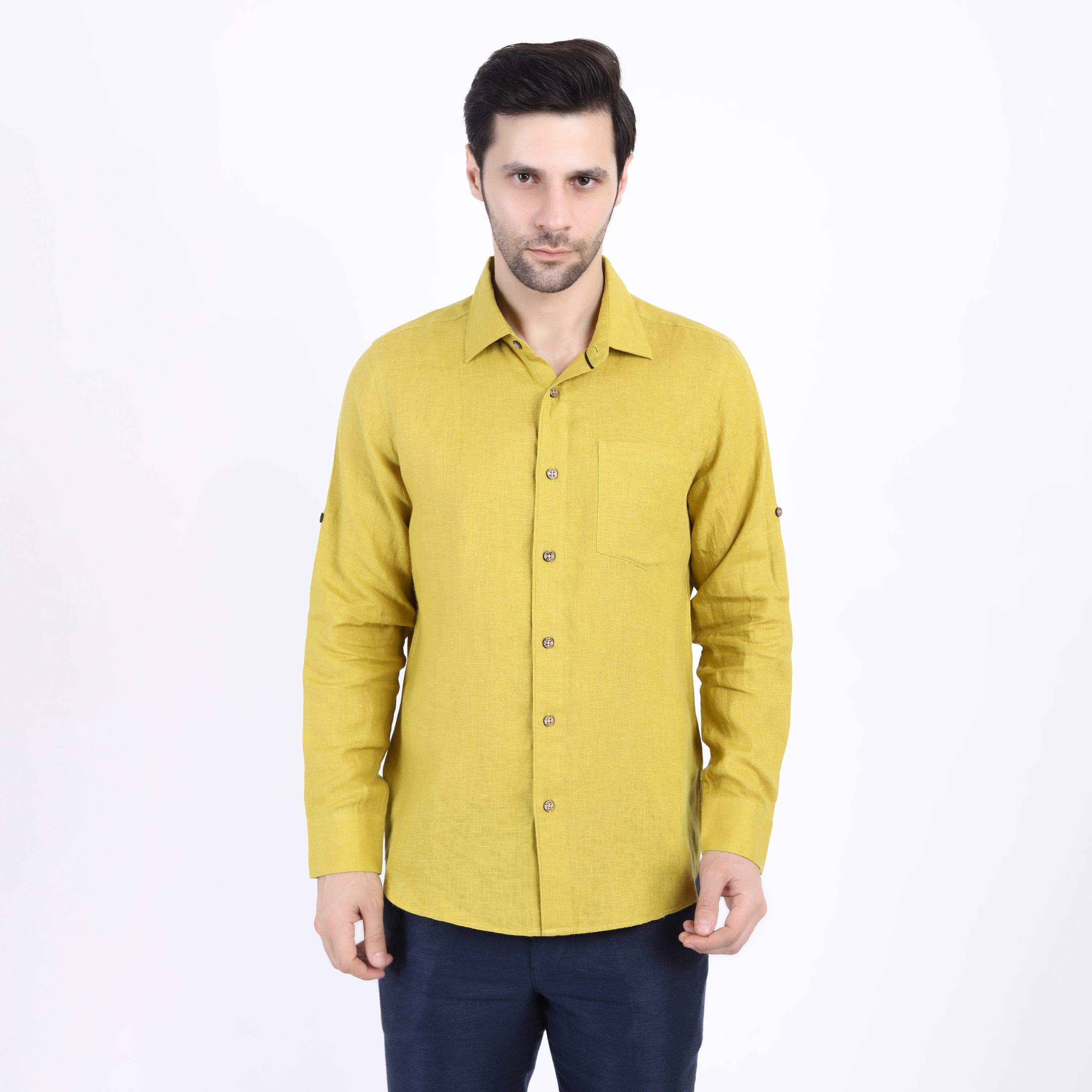 Lime Solid Linen Shirt