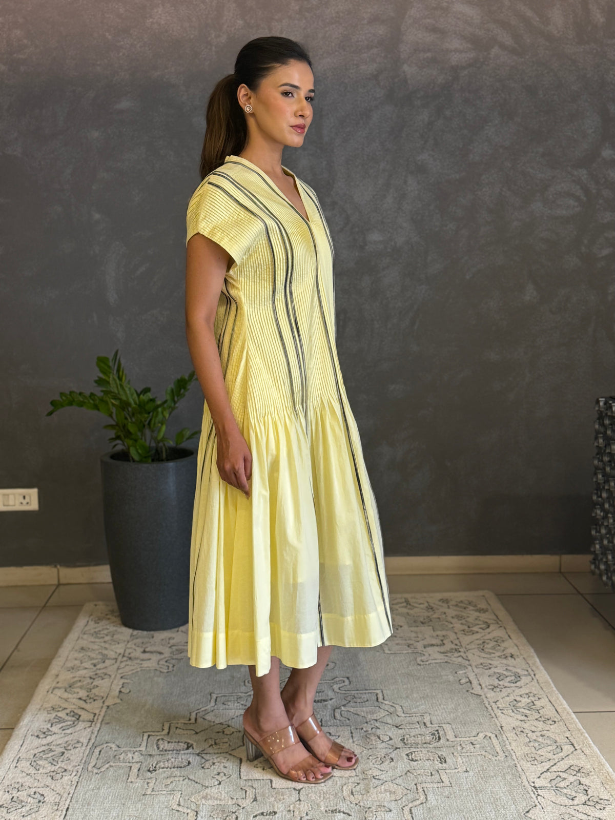 Fit and flare tuck printed dress