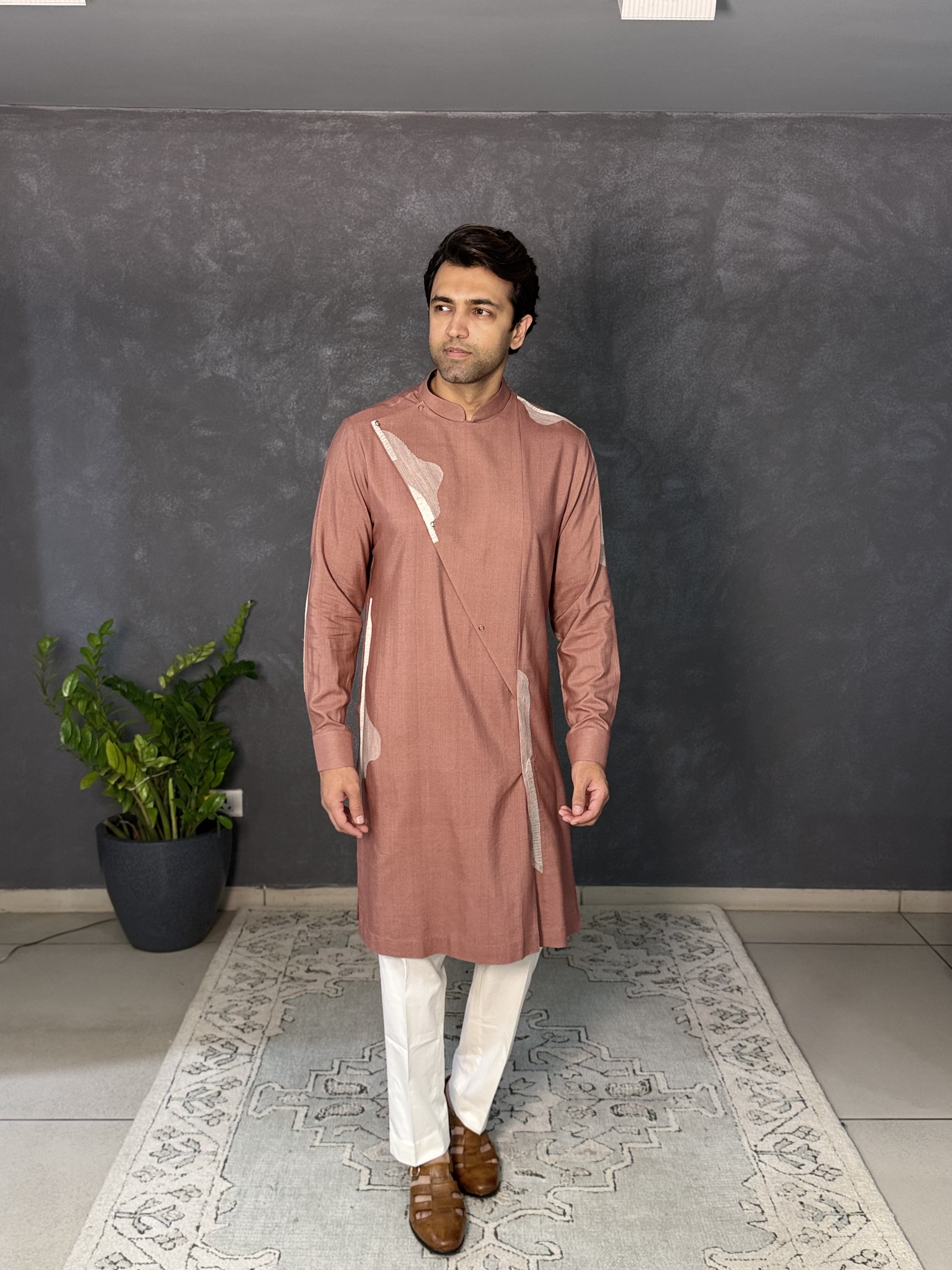 Dusty Rose Cotton Silk Embroidered Kurta Set