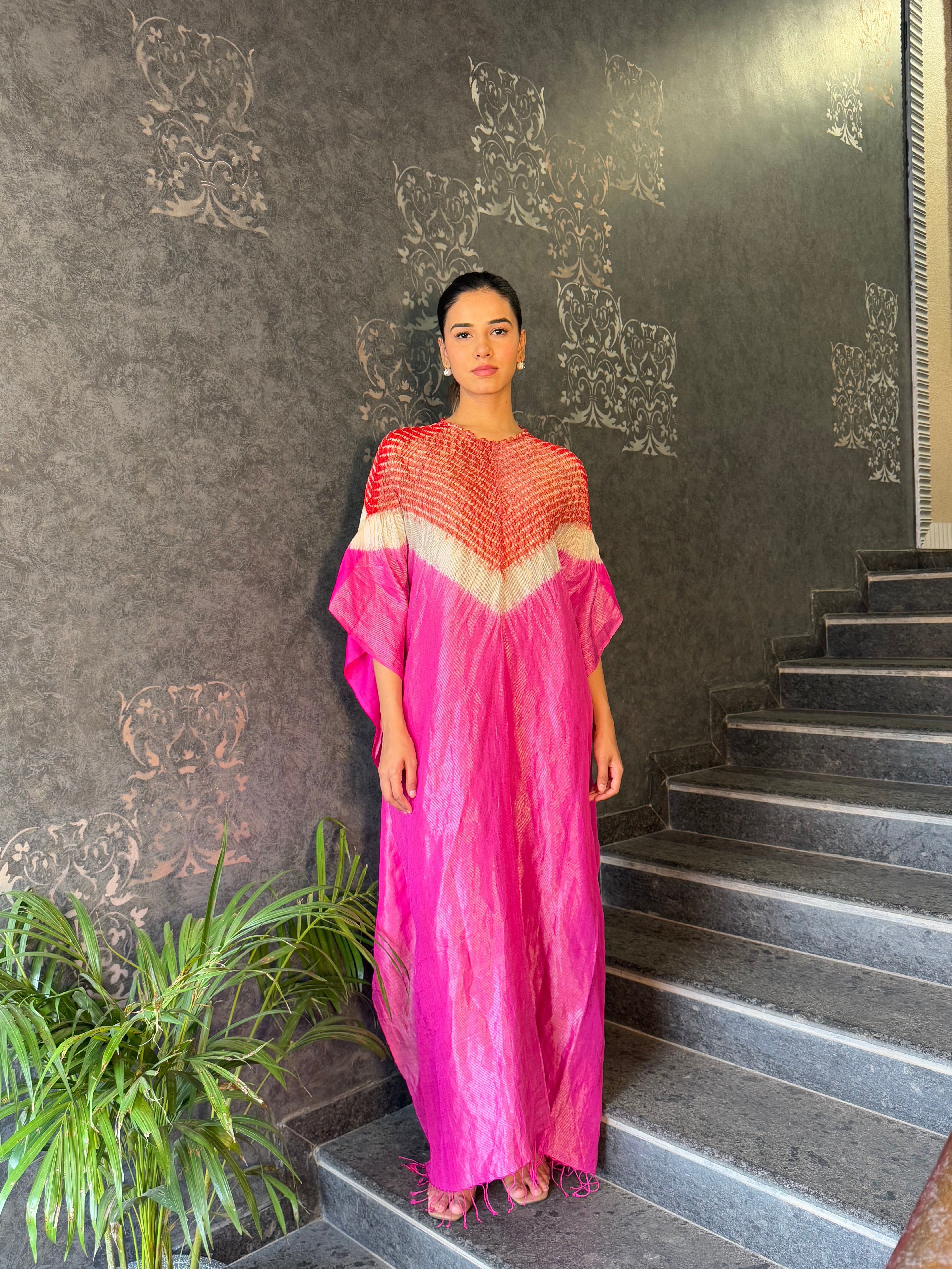 TRIANGLE KAFTAN - METALLIC PINK RED