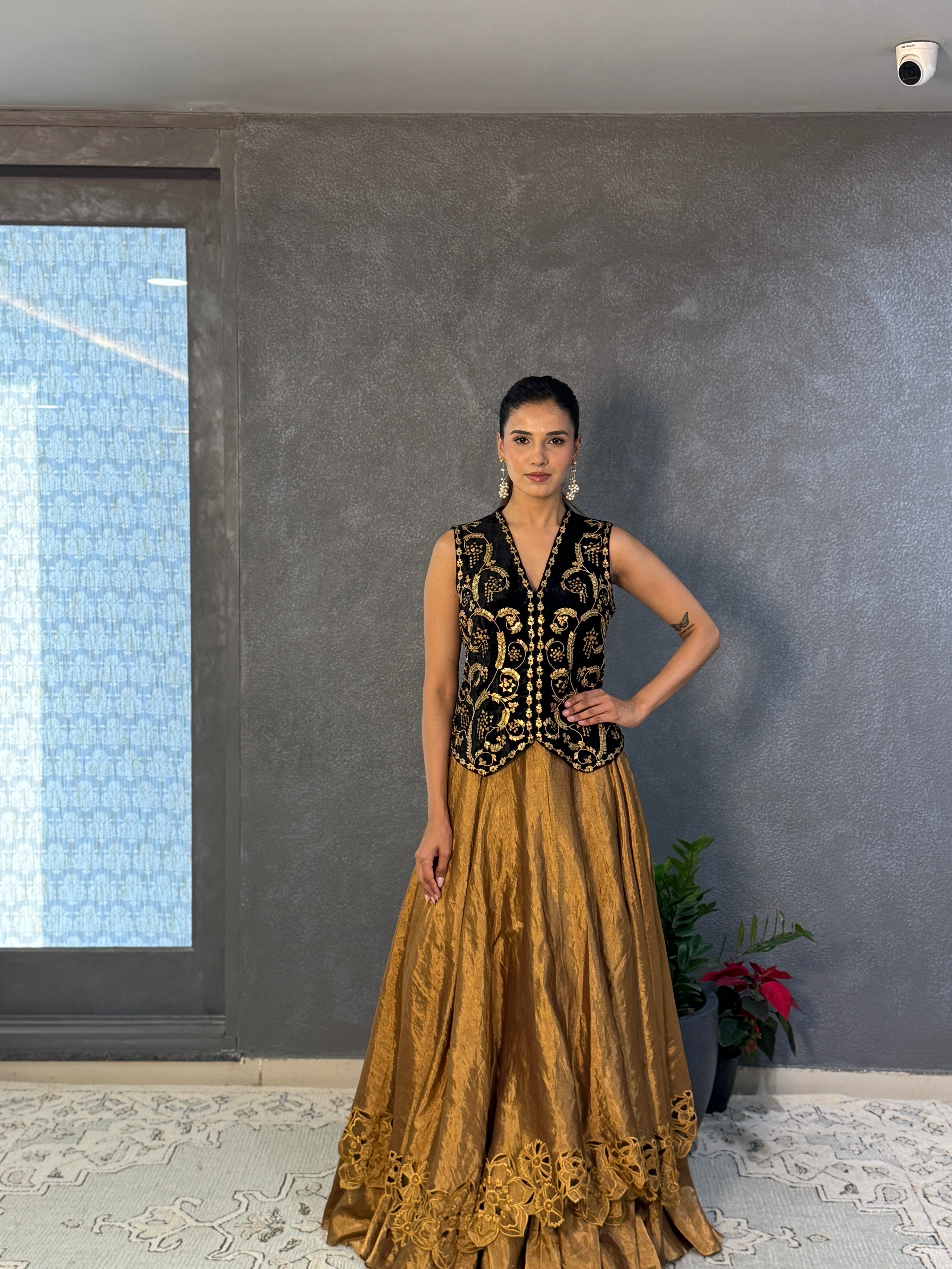 GOLD CUTWORK LAYERED LEHENGA