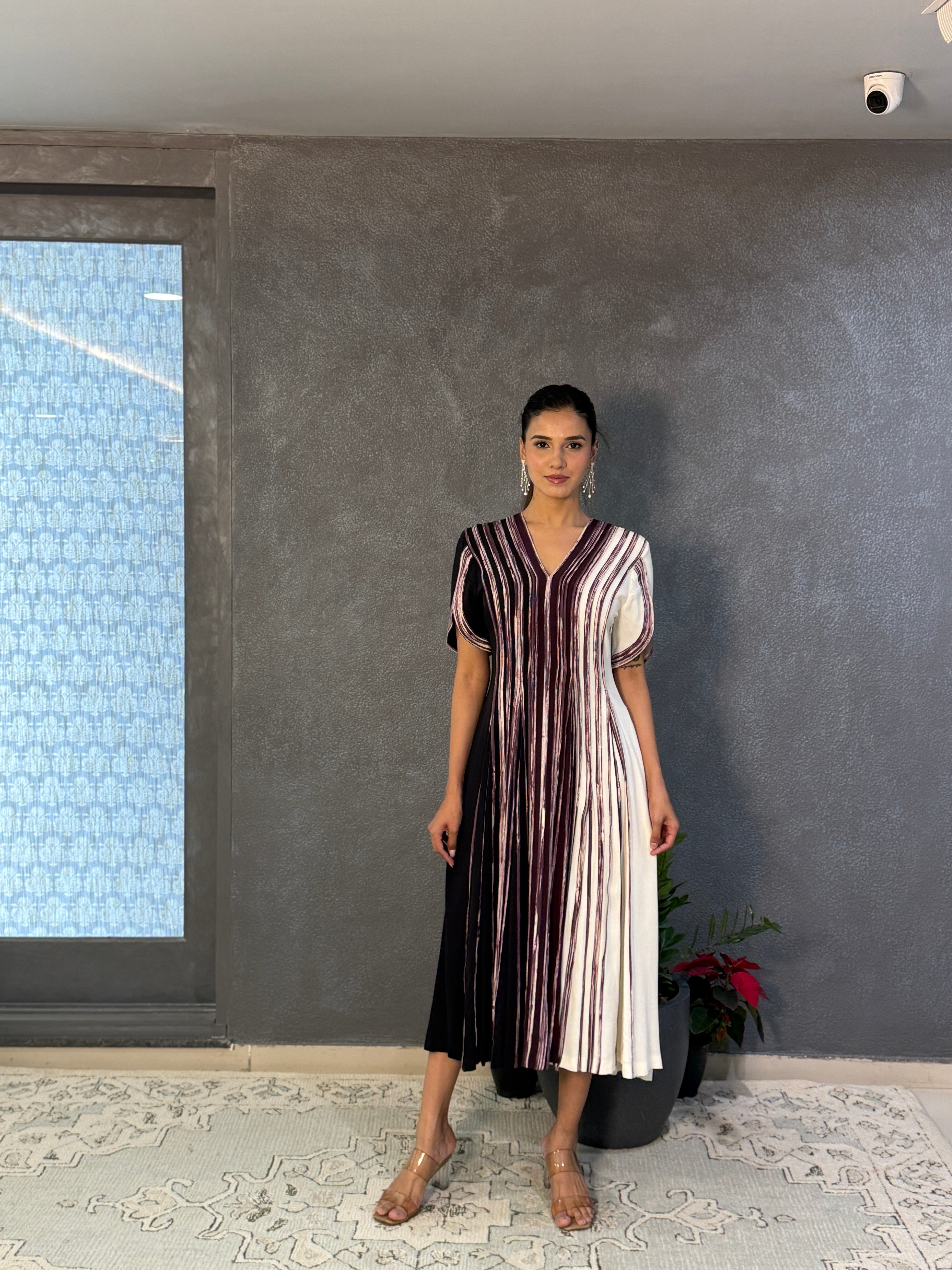 Colorblock printed midi dress