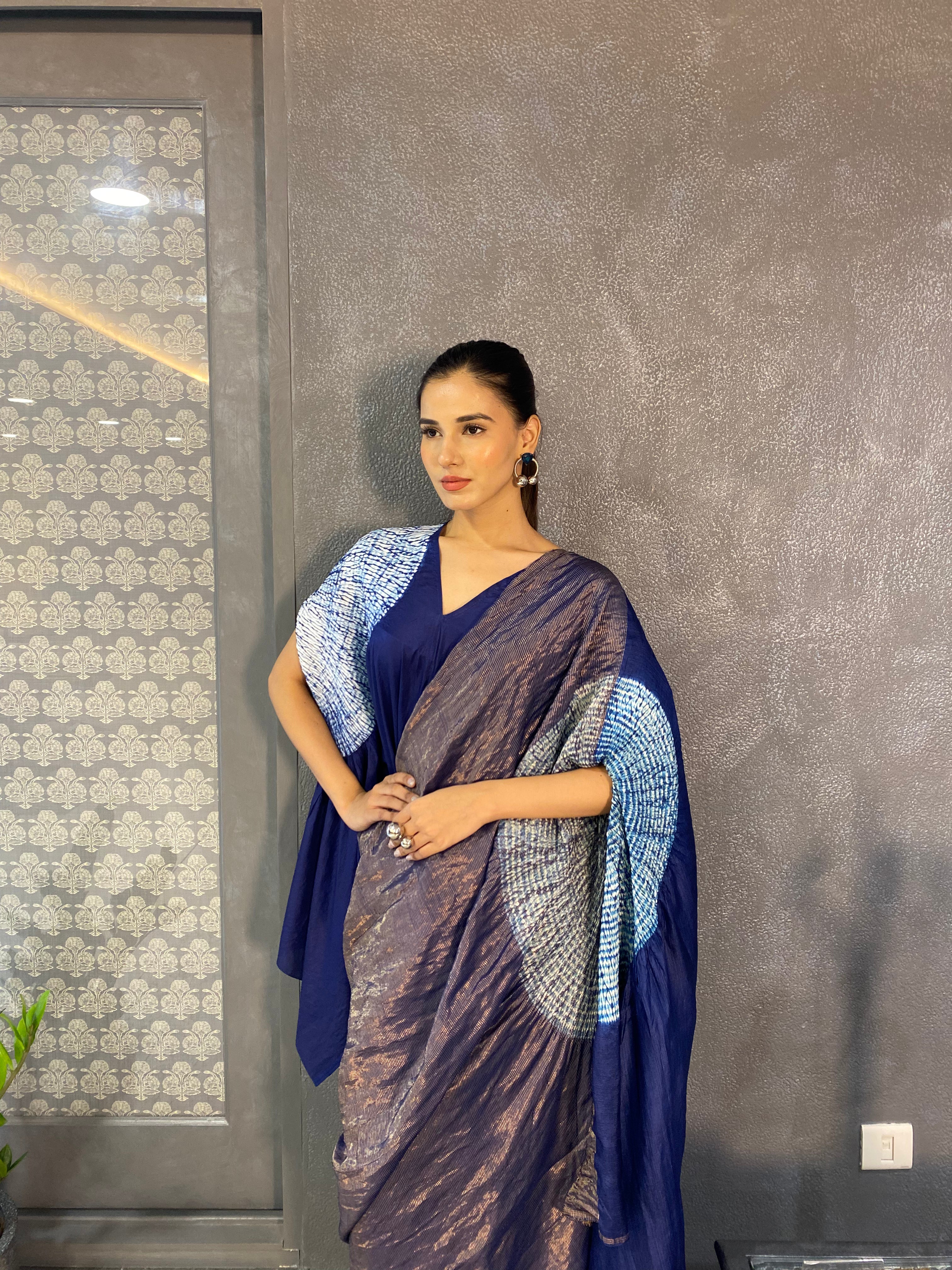 Navy Metallic Handsfree Saree
