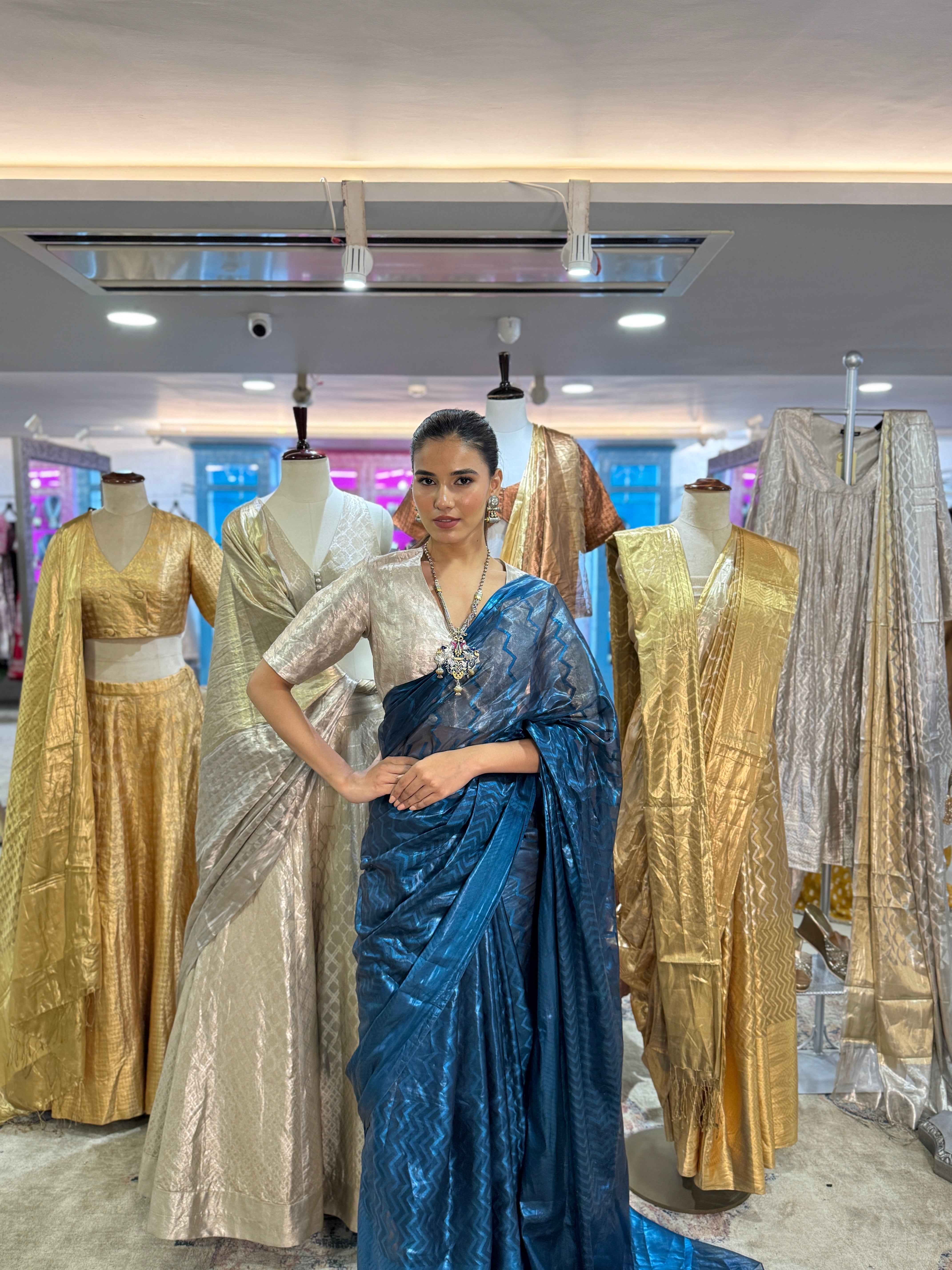 Mettalic Blue Saree