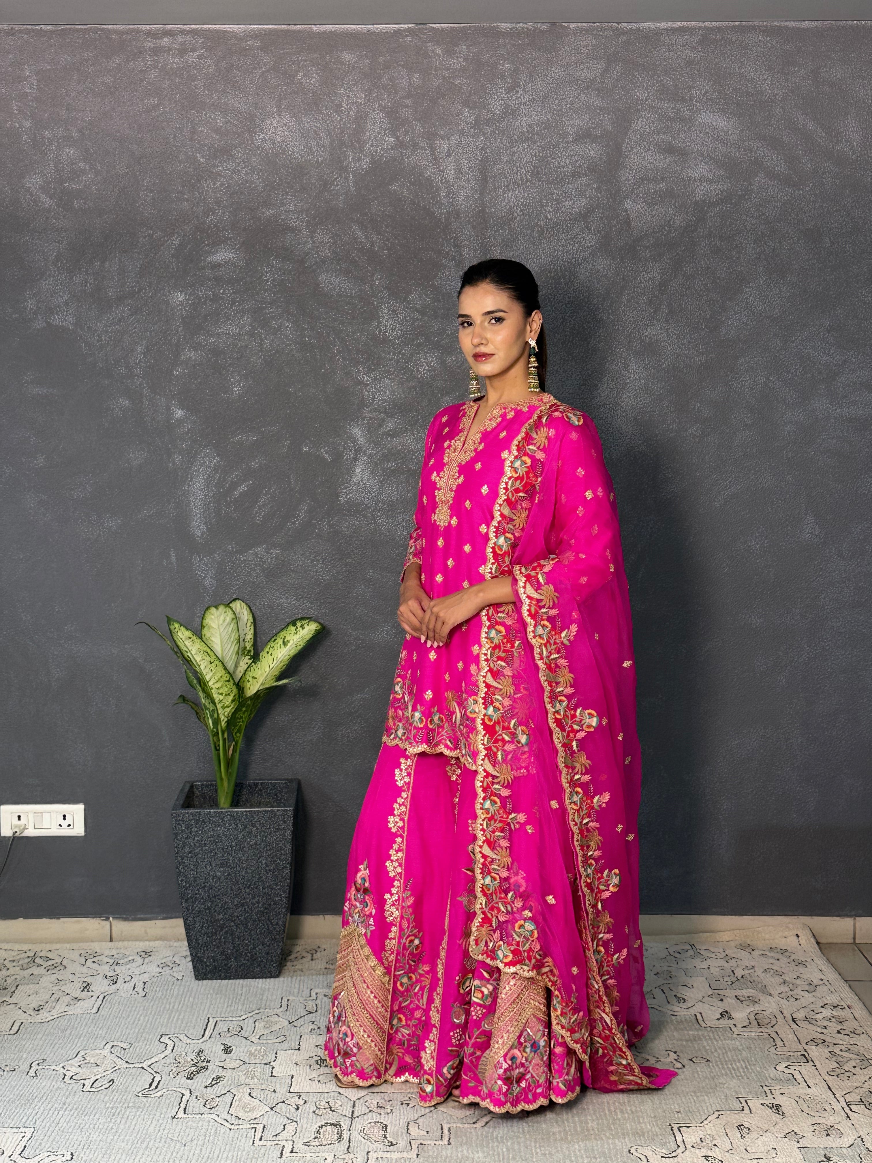 Hot pink sharara set