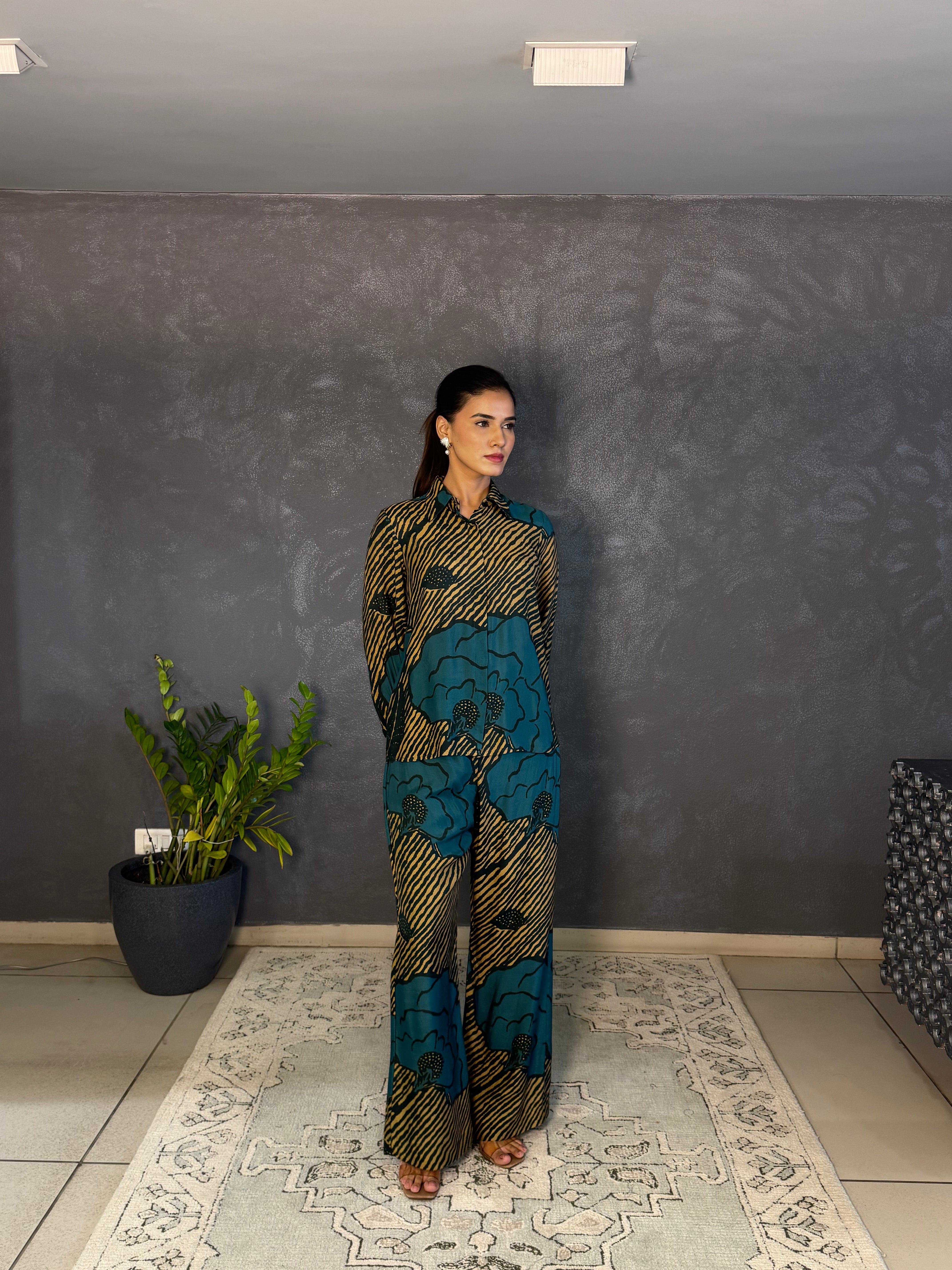 TEAL AND MUSTARD FLORAL PANTS