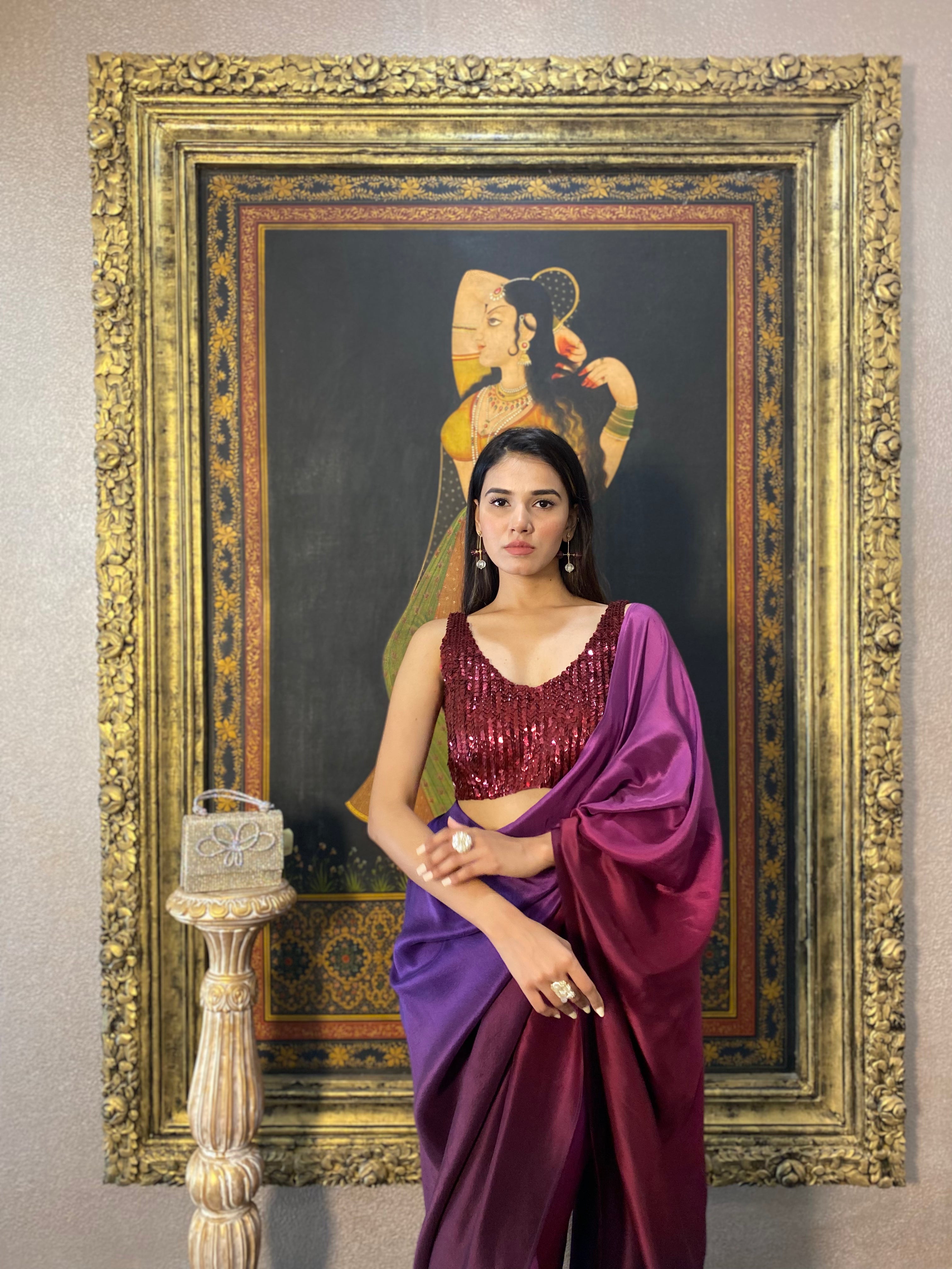 Wine Ombré Shaded Saree