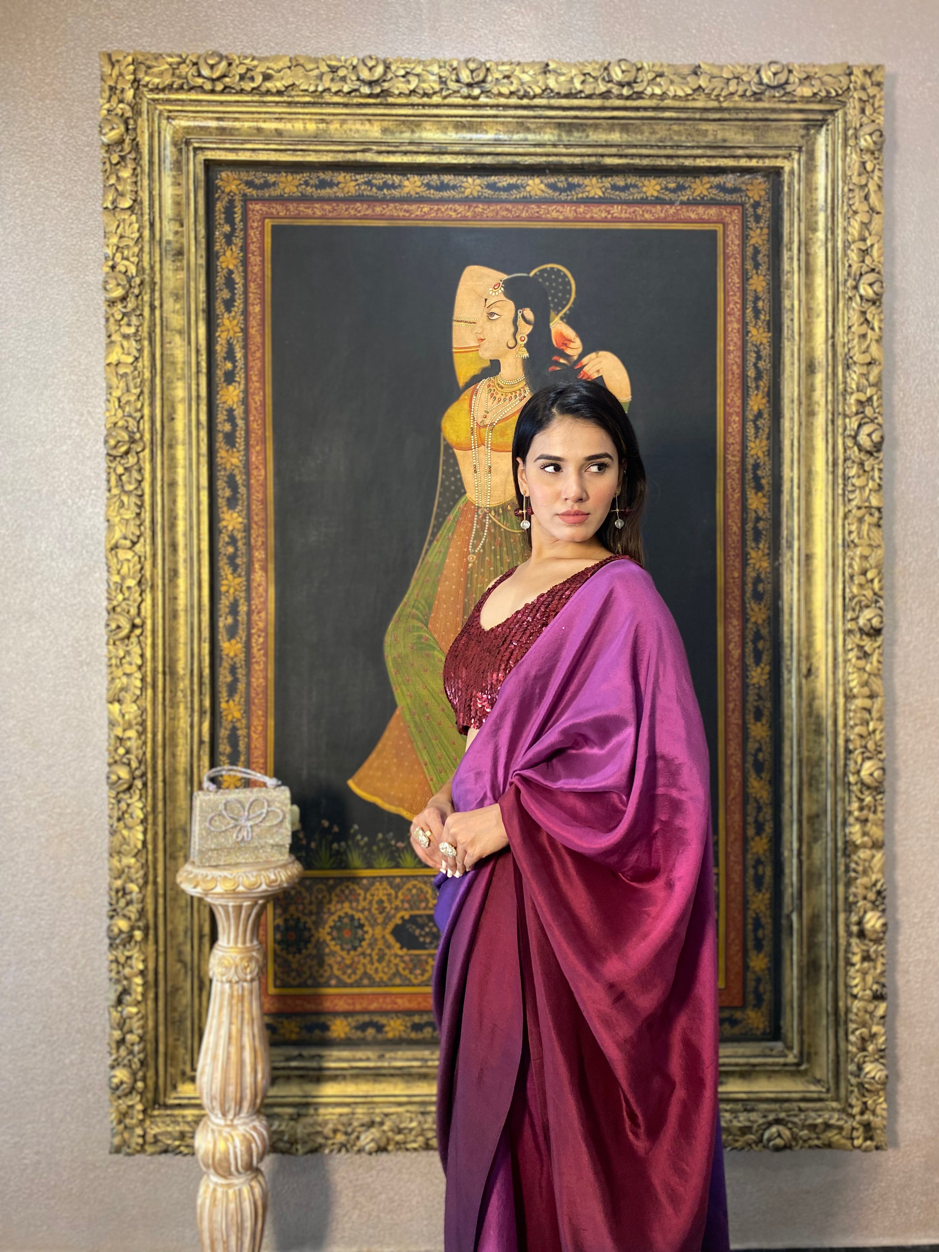 Wine Ombré Shaded Saree