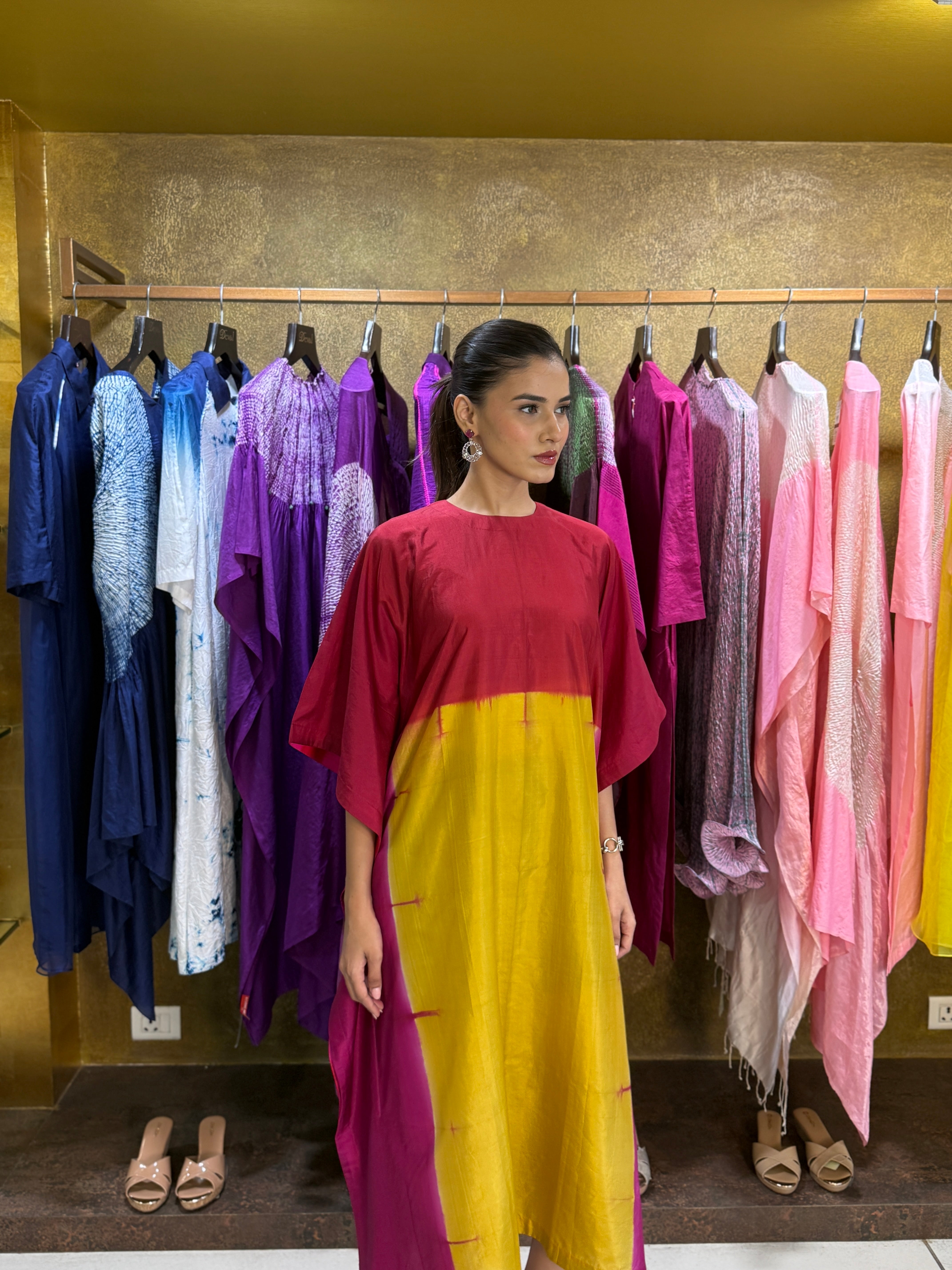 Color Block Kaftan - Ochre Magenta