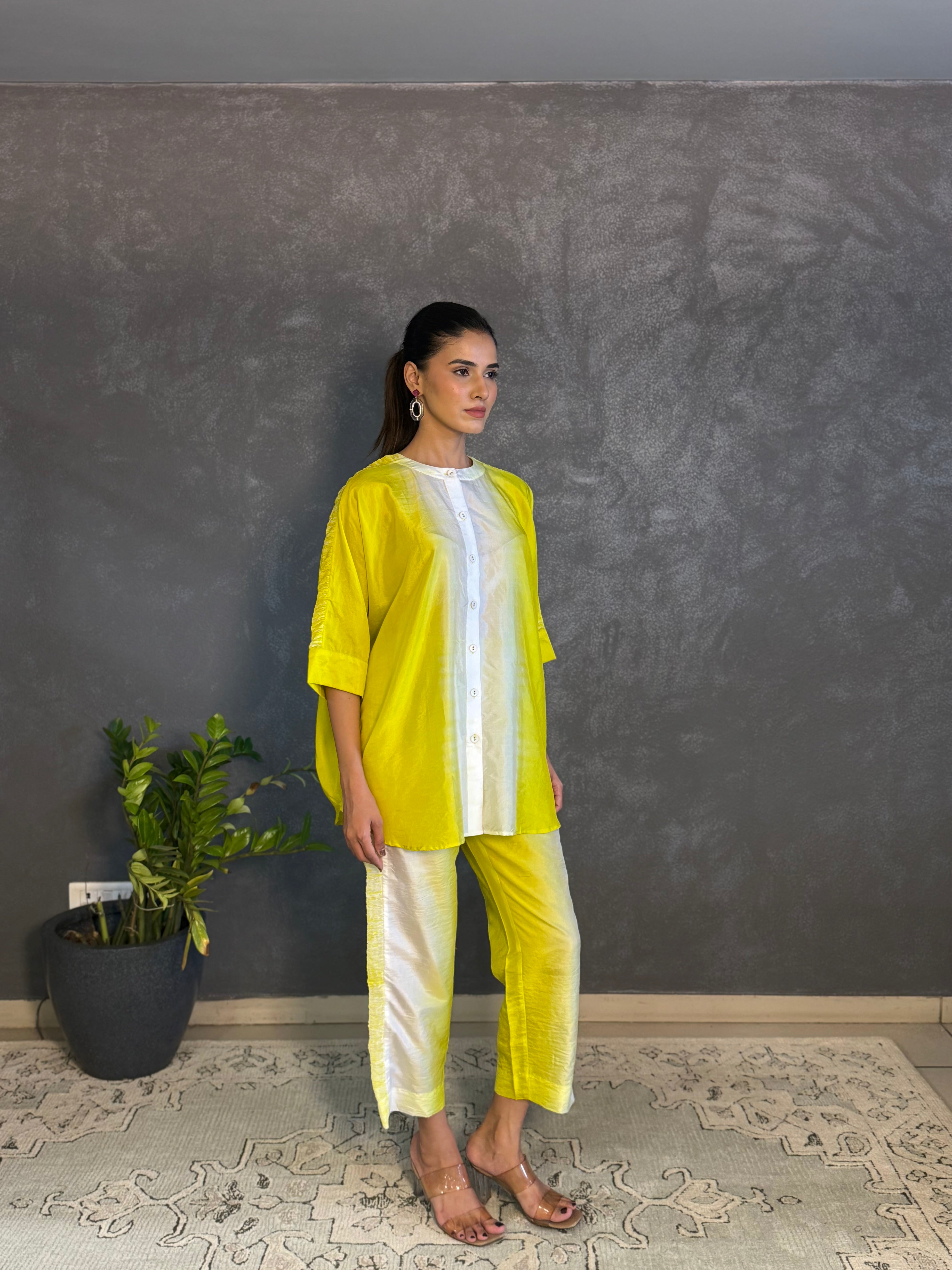 Lime & White Ombre Shibori Tie Dyed Set