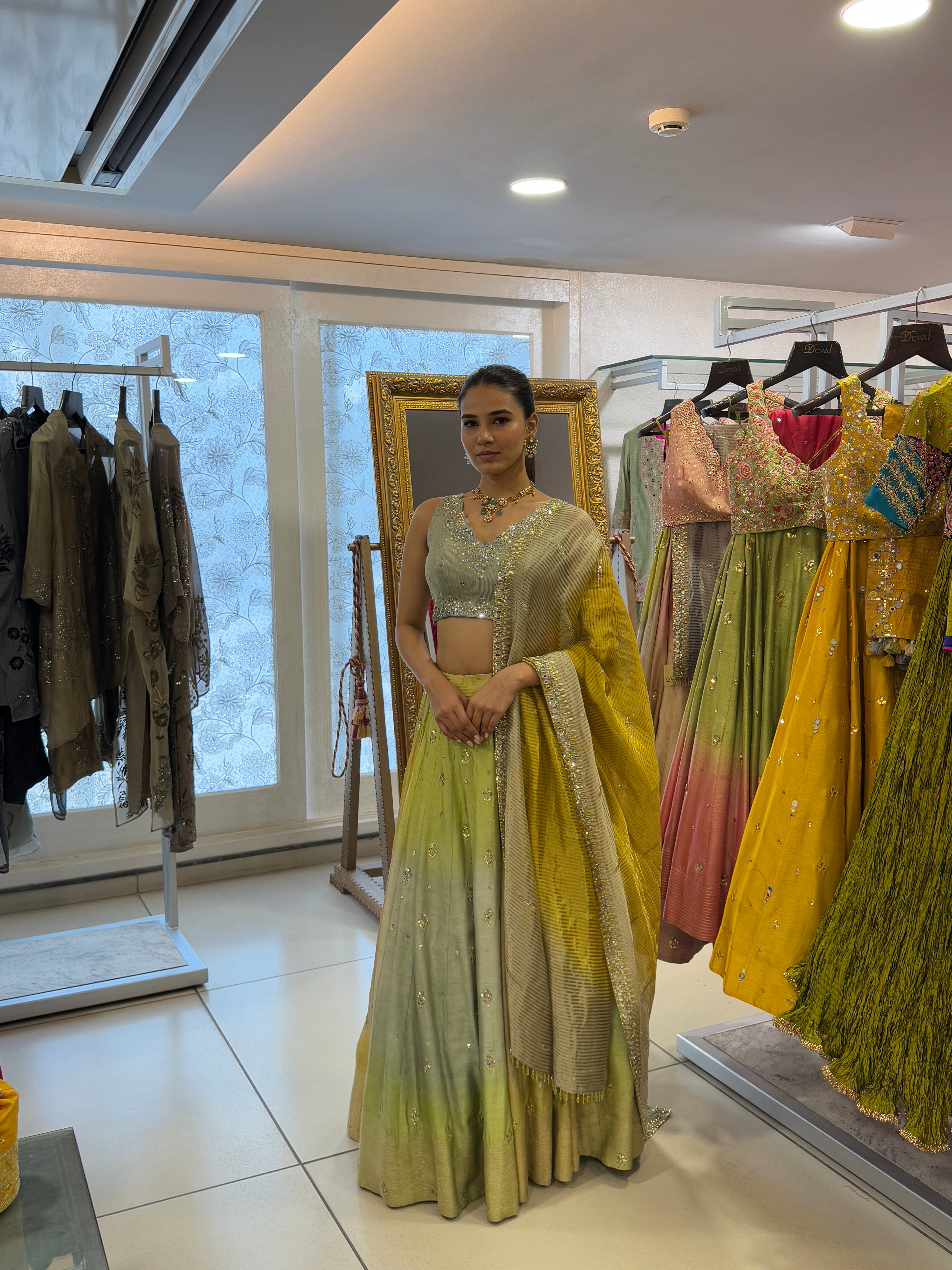 Green Parrot Ombre Lehenga