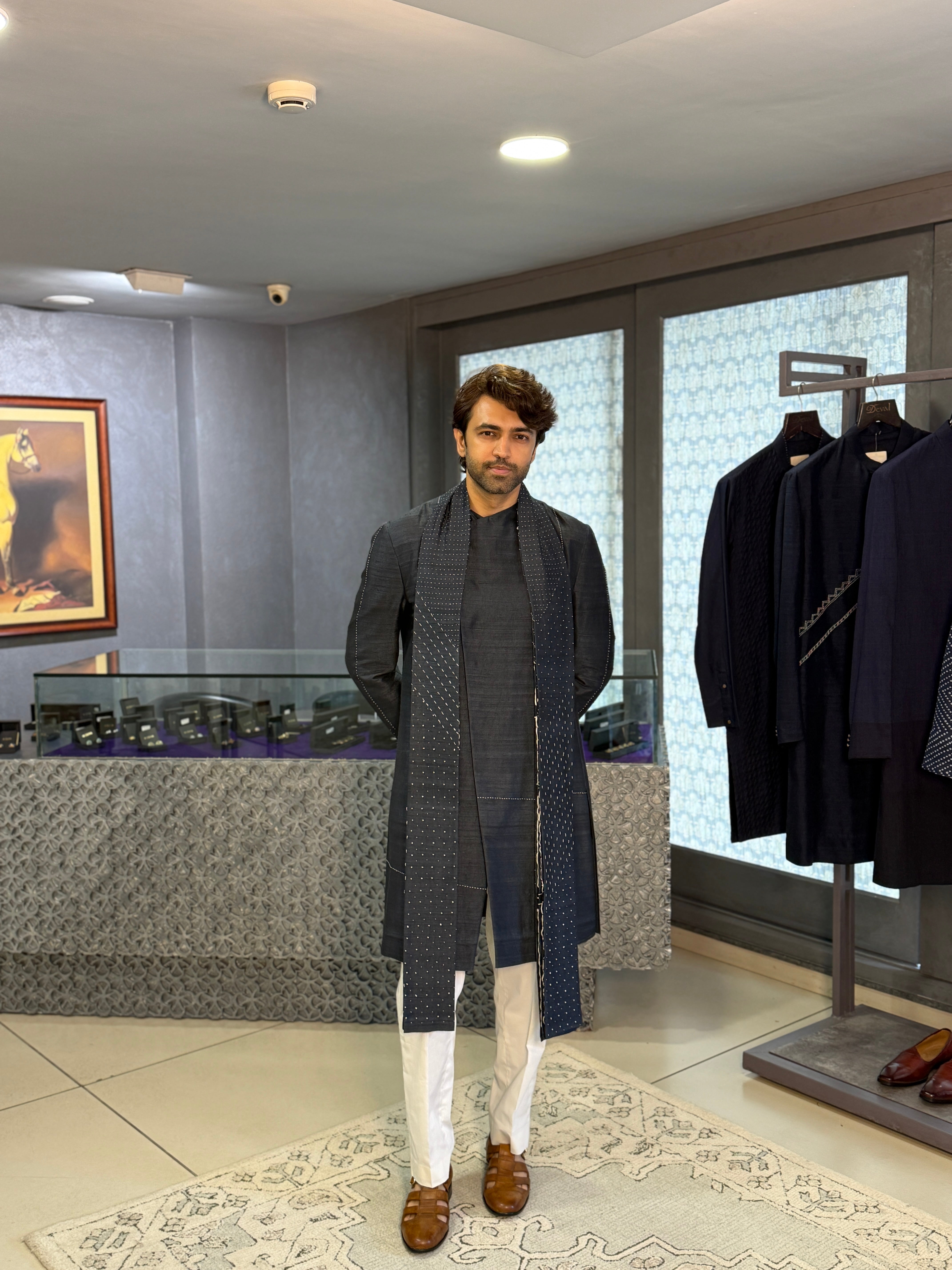 Charcoal Raw Silk Kurta Set