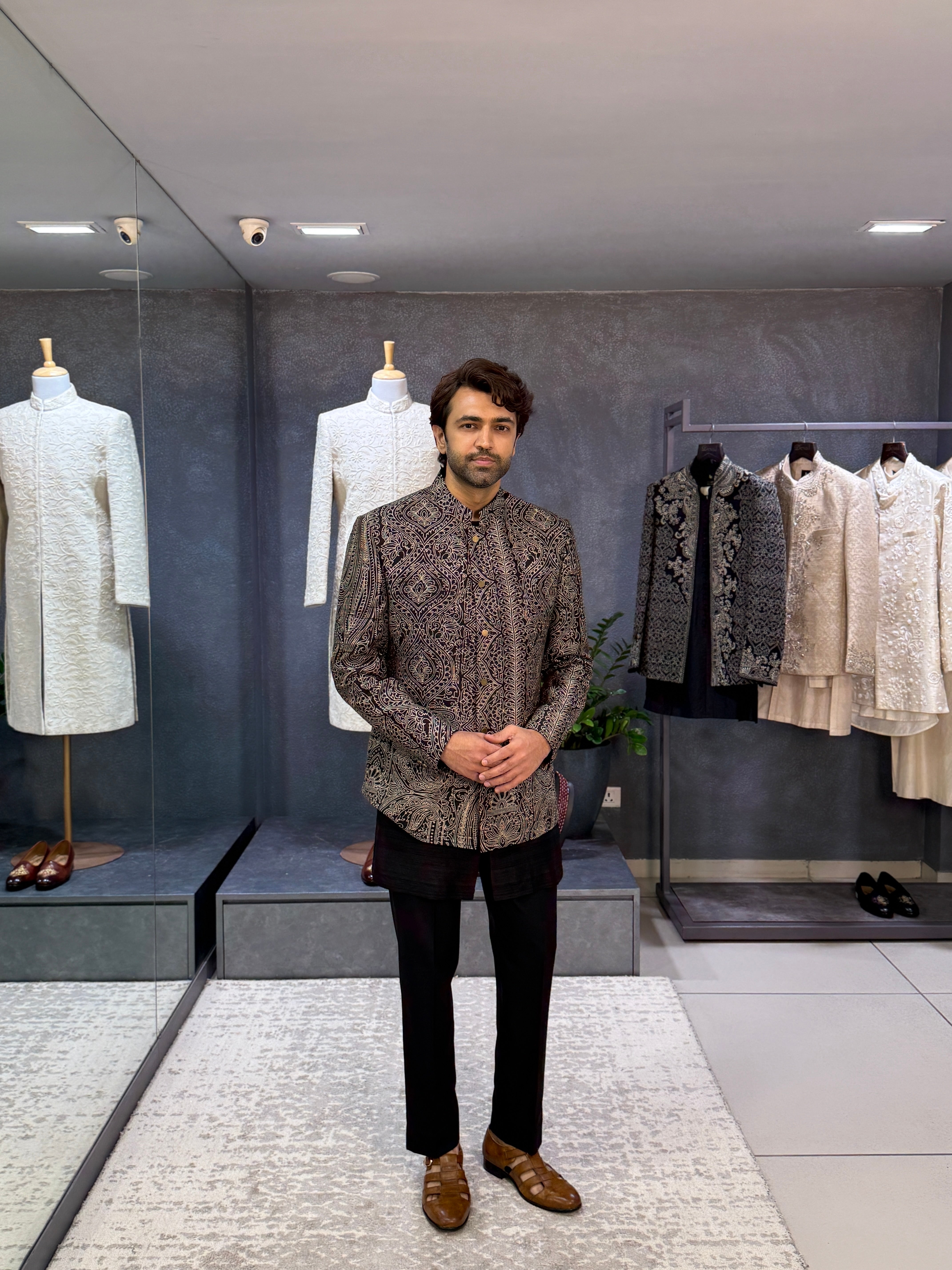 Embroidered Bandhgala Jacket With Trousers