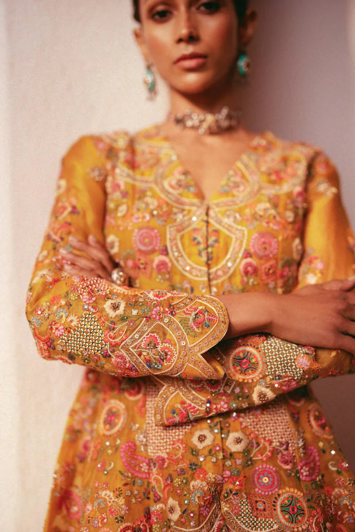 Mustard Asymmetric Paplum With Sharara