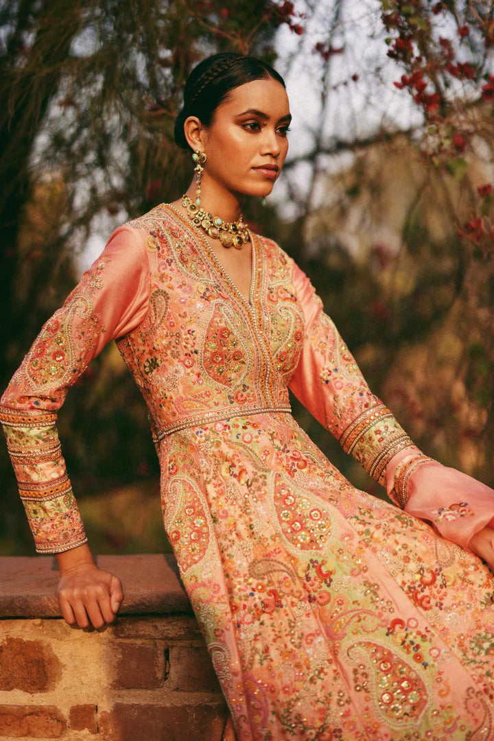 Salmon Pink Heavy Kalidar With Dupatta