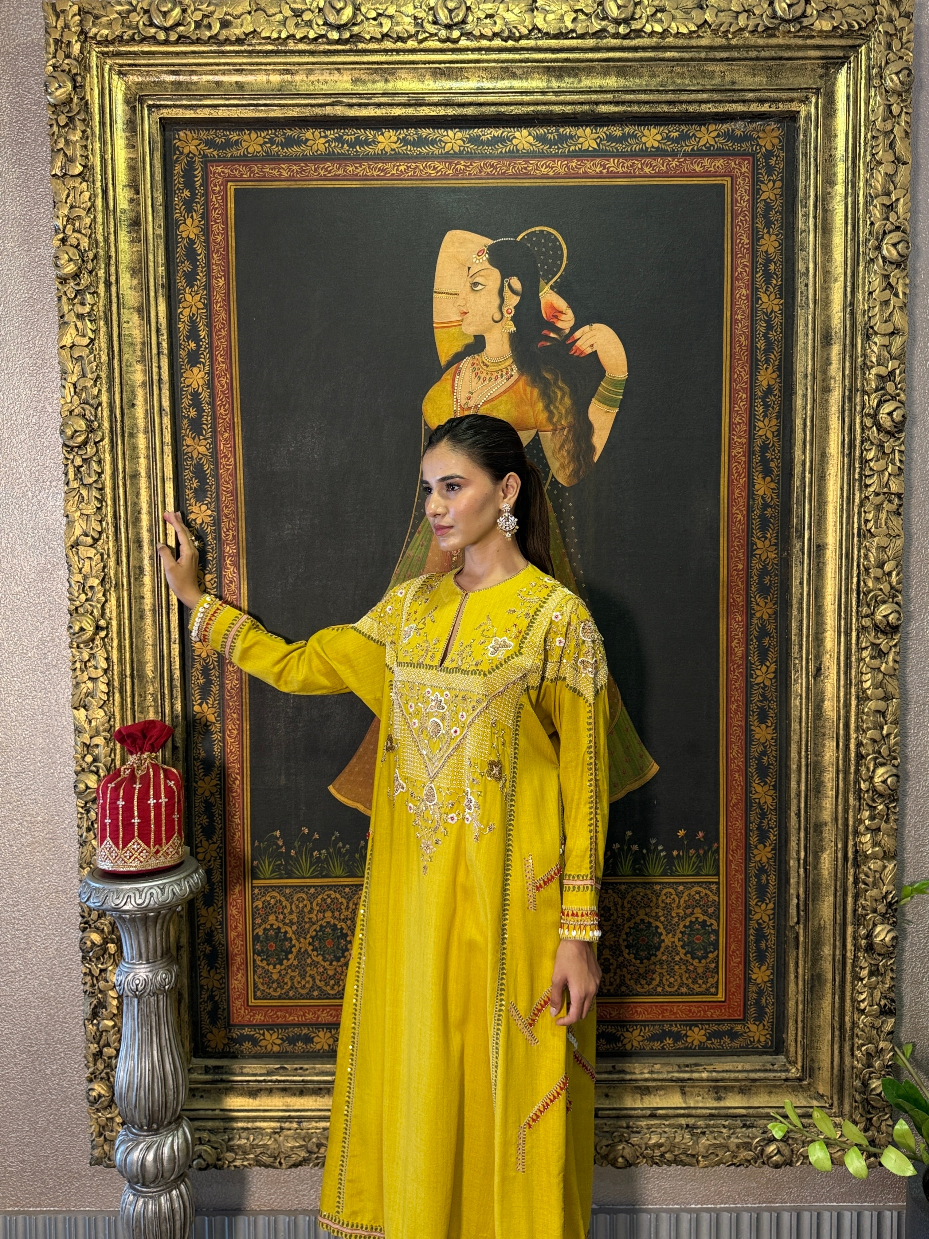 Yellow Cotton Embroidered Kurta Set