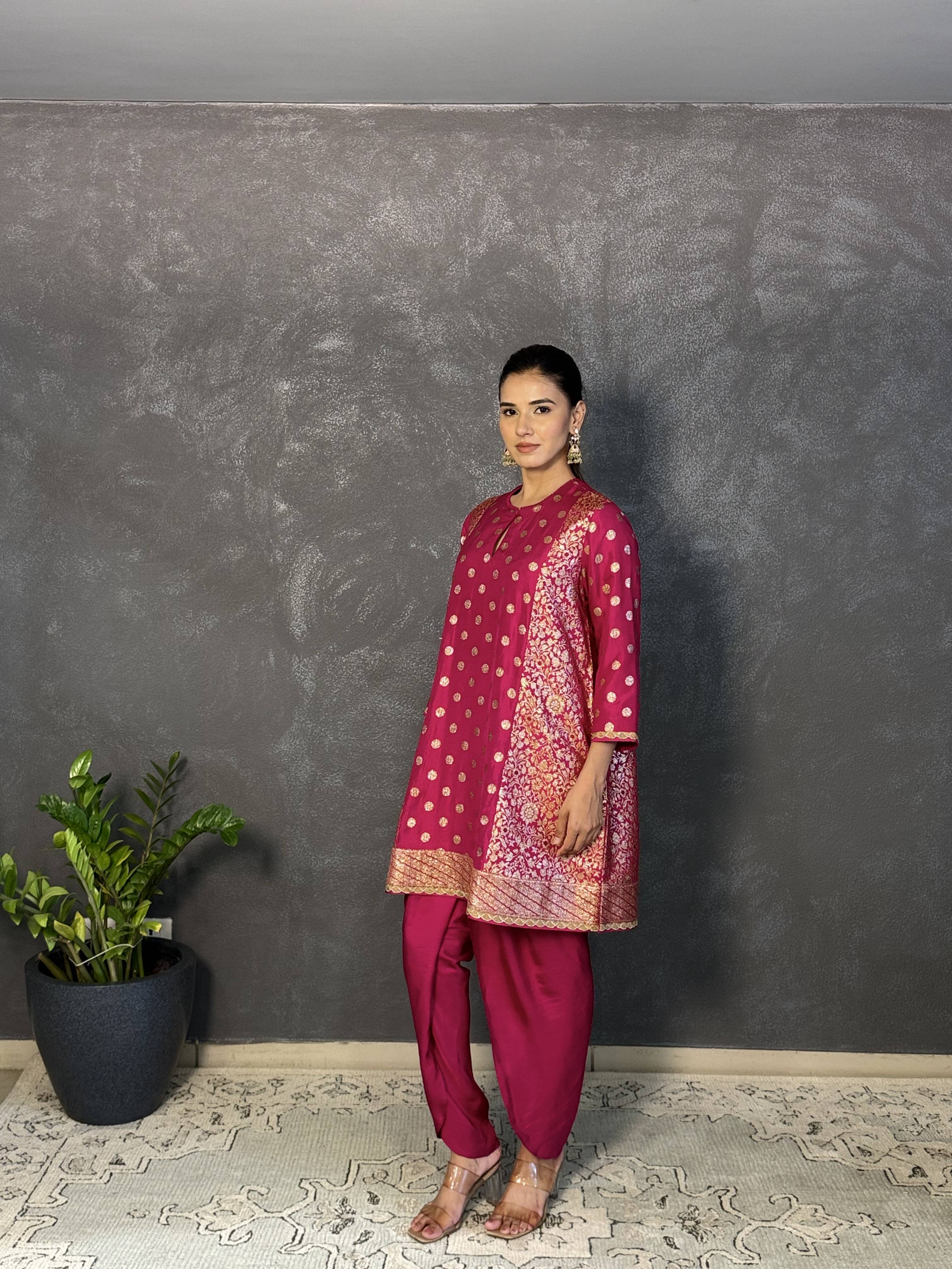 Rani Pink Zari Bloom Kurta Set