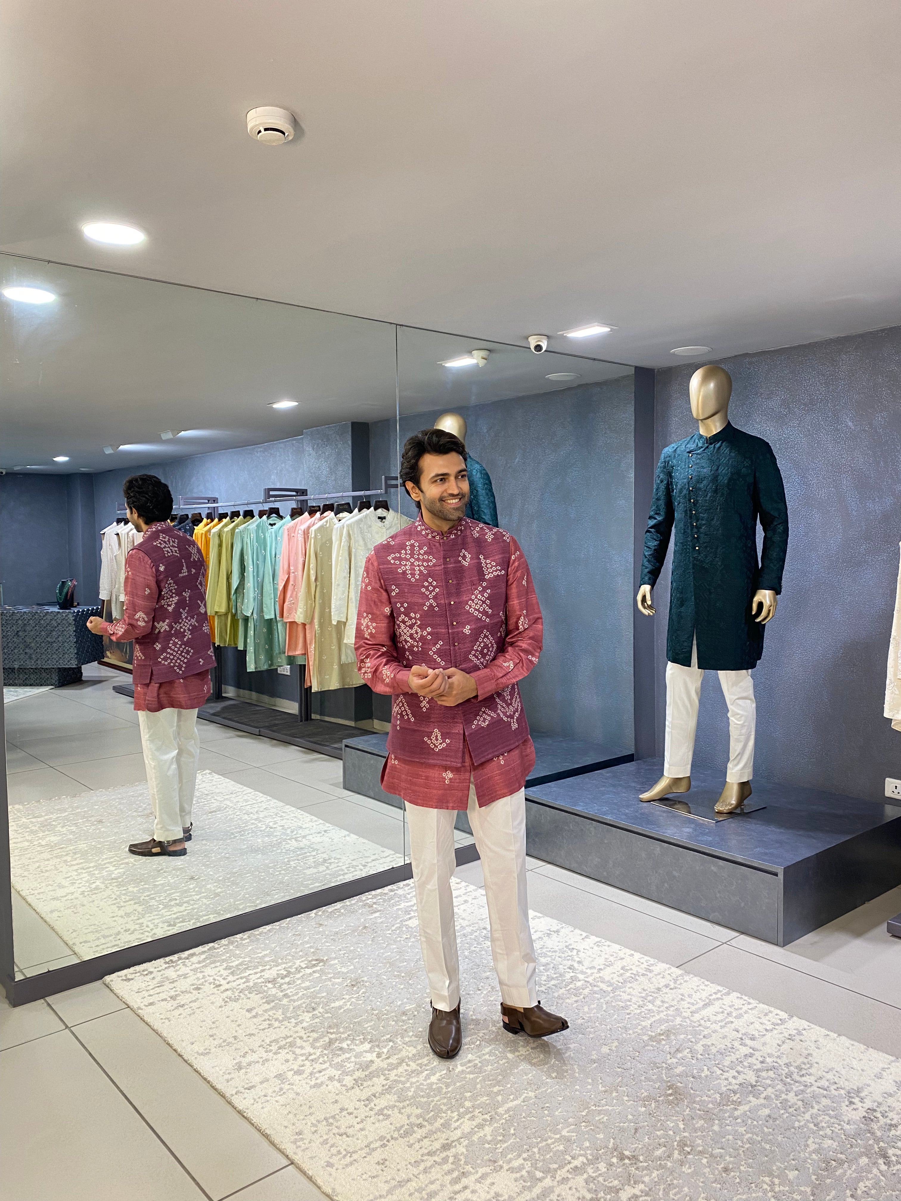 Sadri Printed Bandhani - Onion Pink Nehru Set