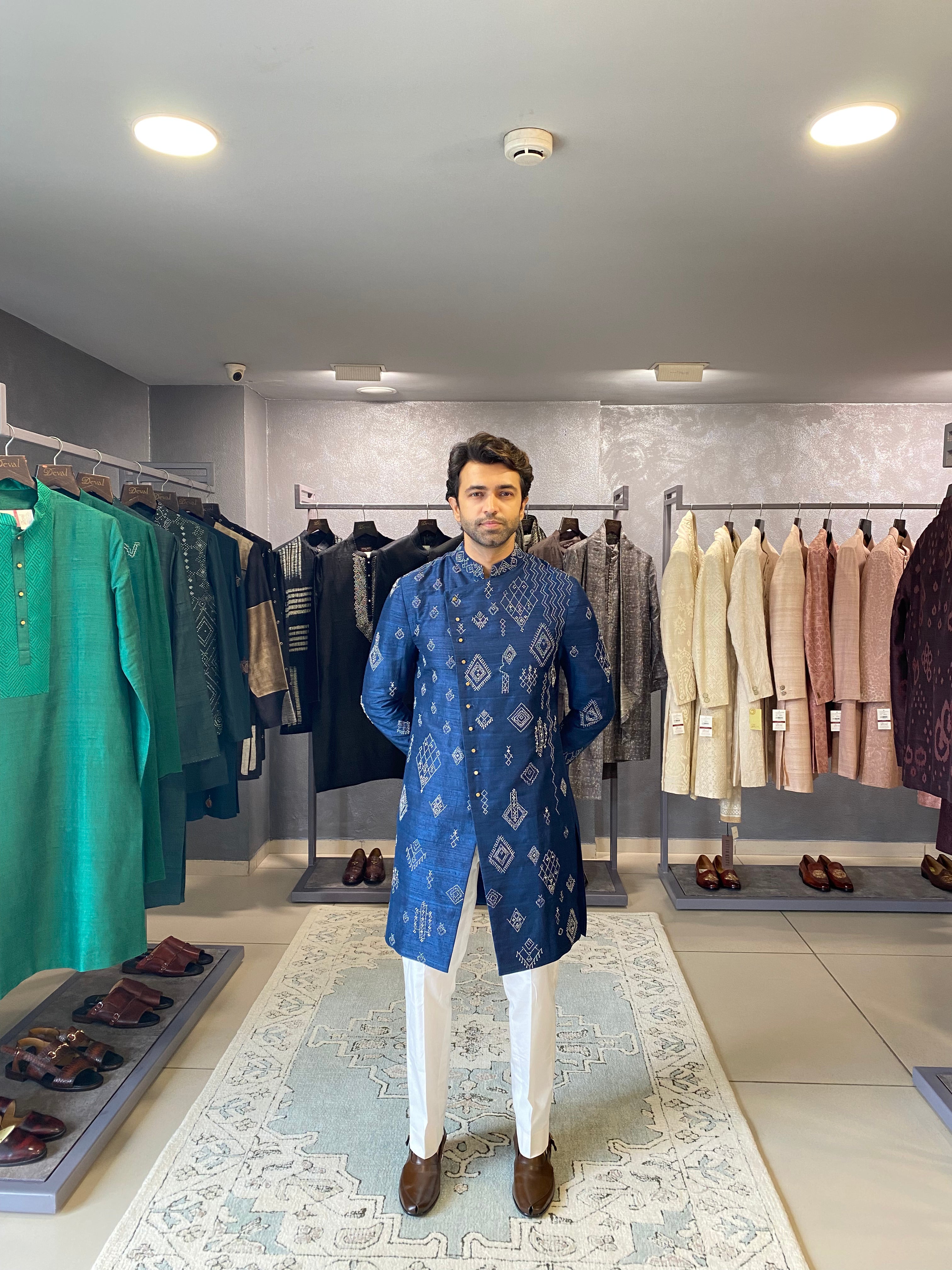 Asymetrical Indigo Kurta Set