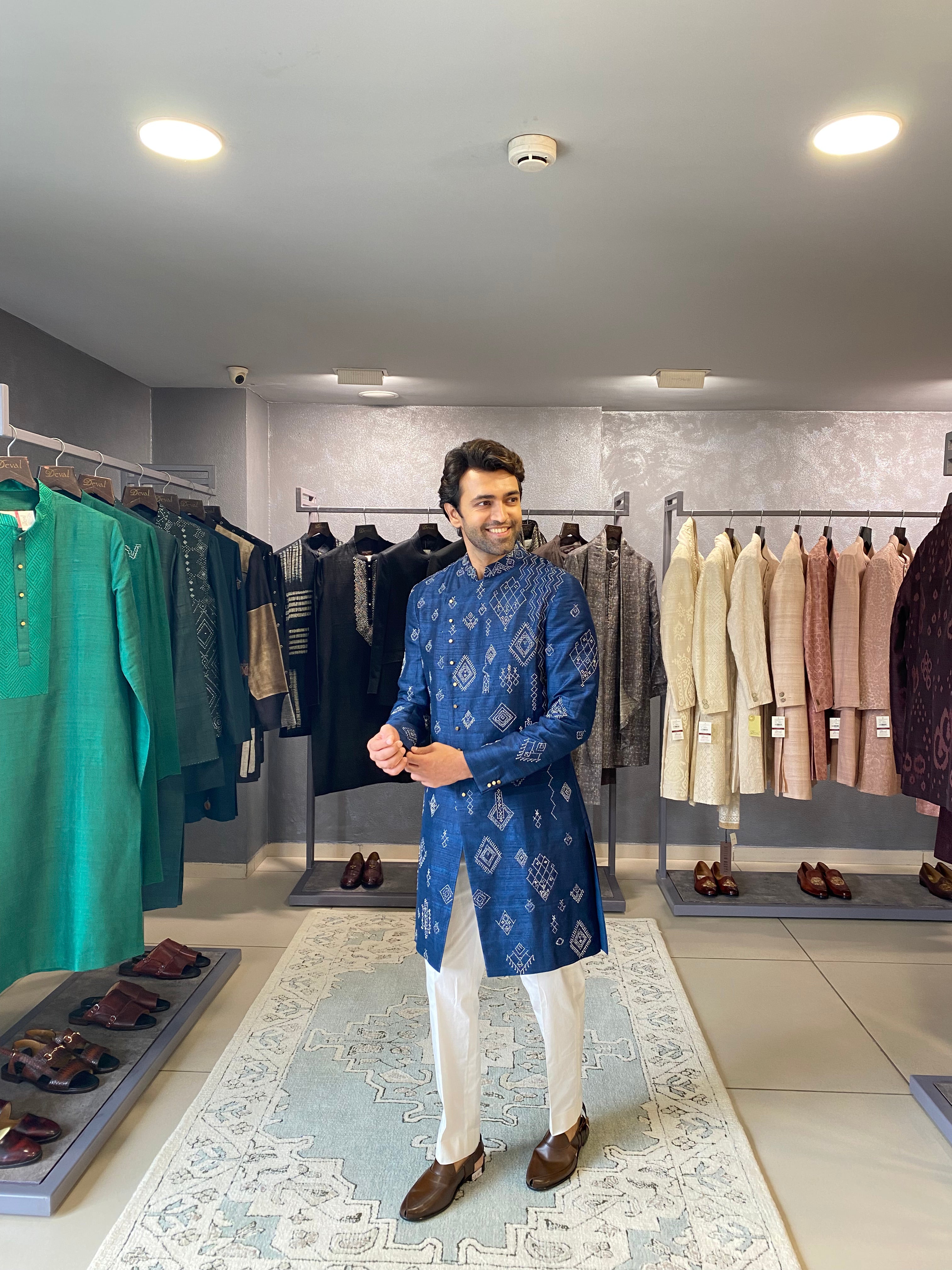 Asymetrical Indigo Kurta Set