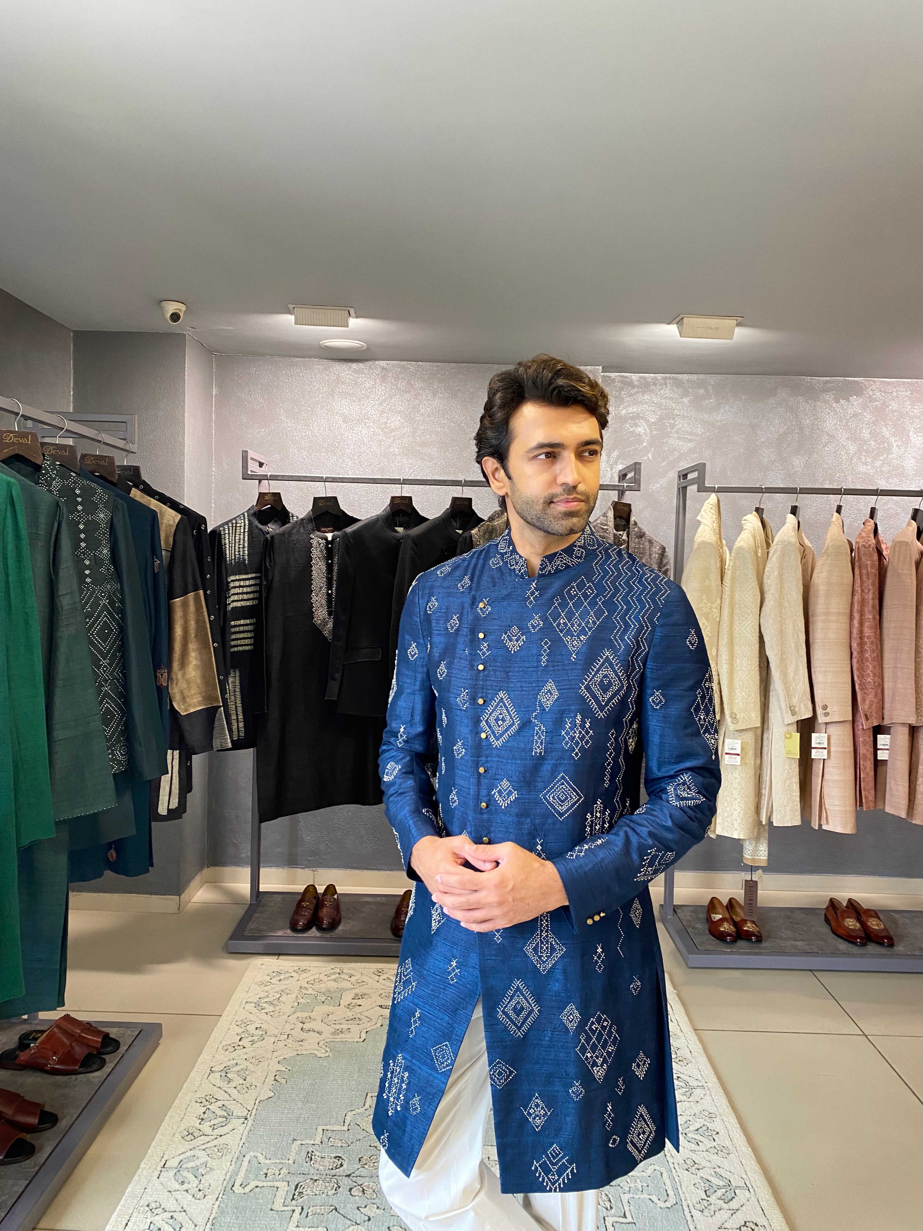 Asymetrical Indigo Kurta Set