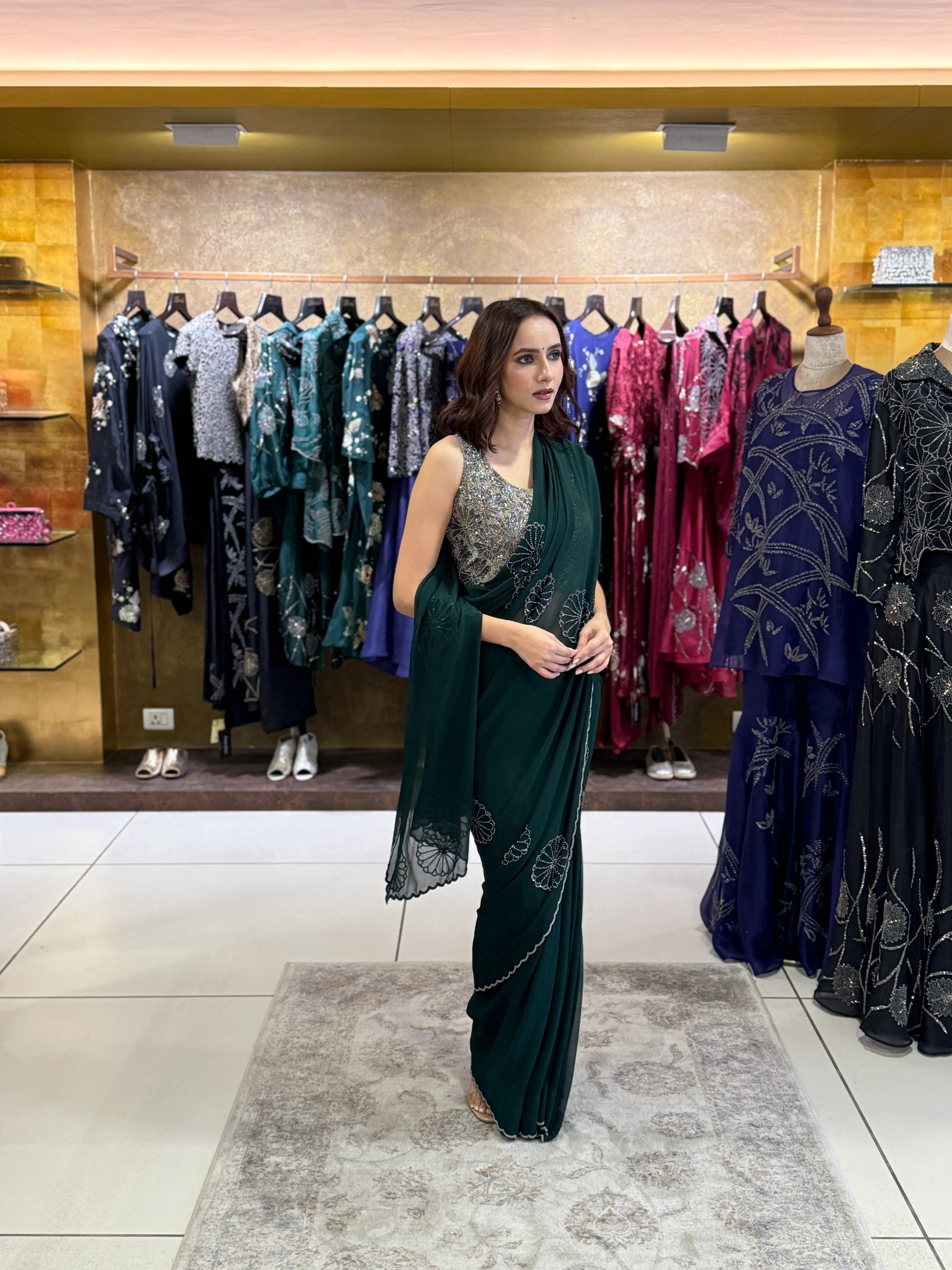 Emerald BLK Silk Satin Sari
