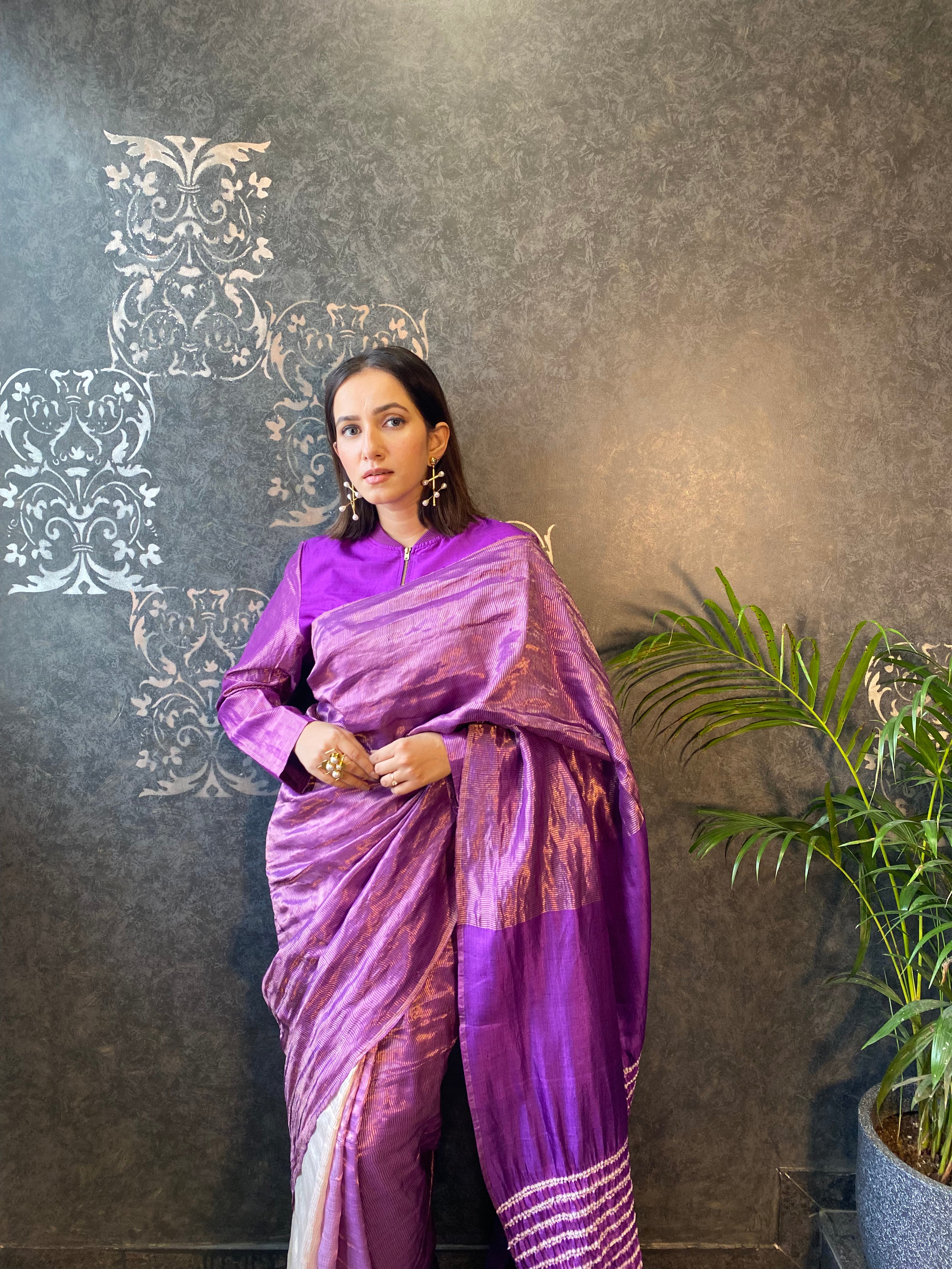 METALLIC PURPLE SHIBHORI SAREE