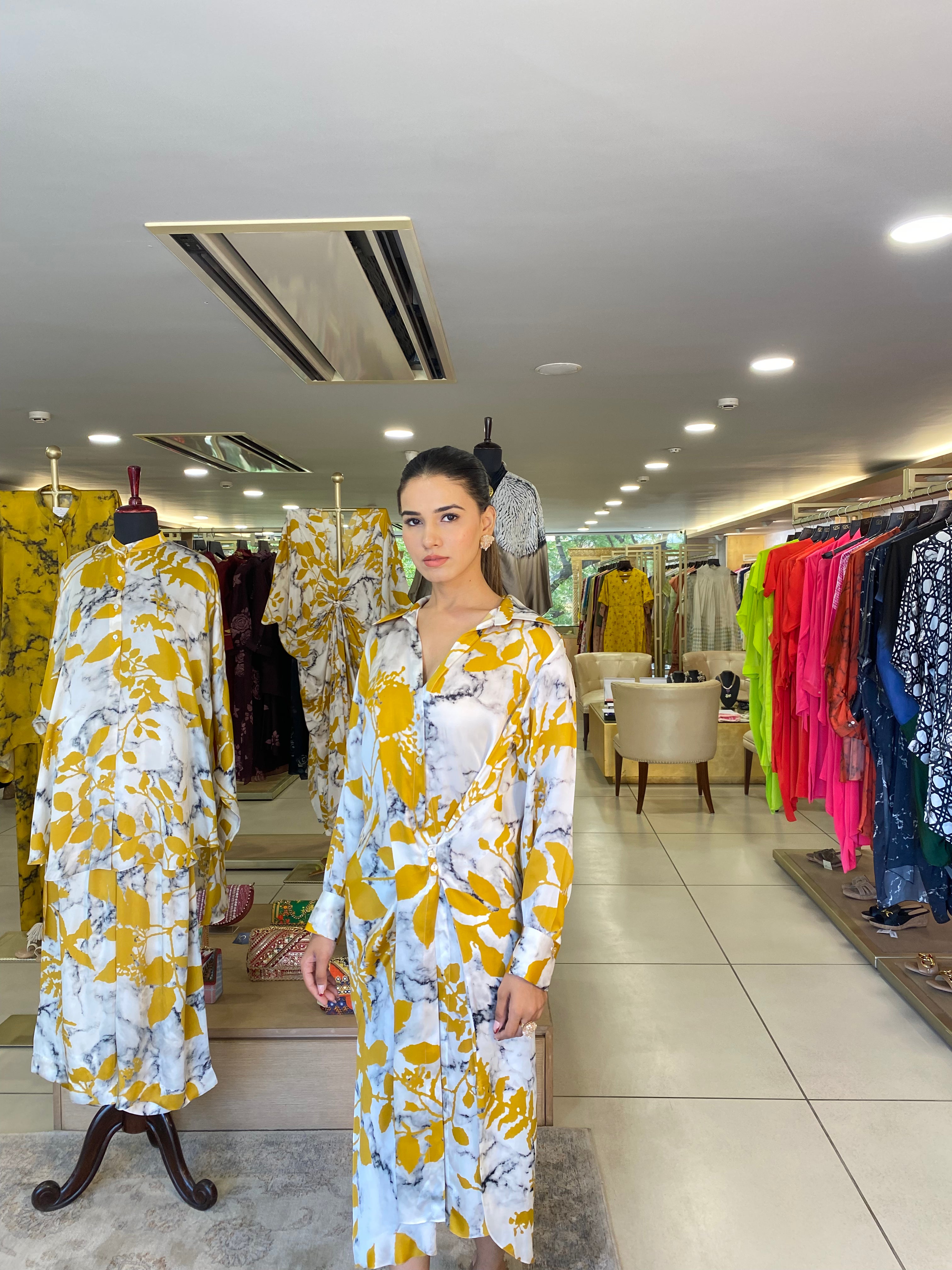 White Yellow Tie Dye Wrap Dress